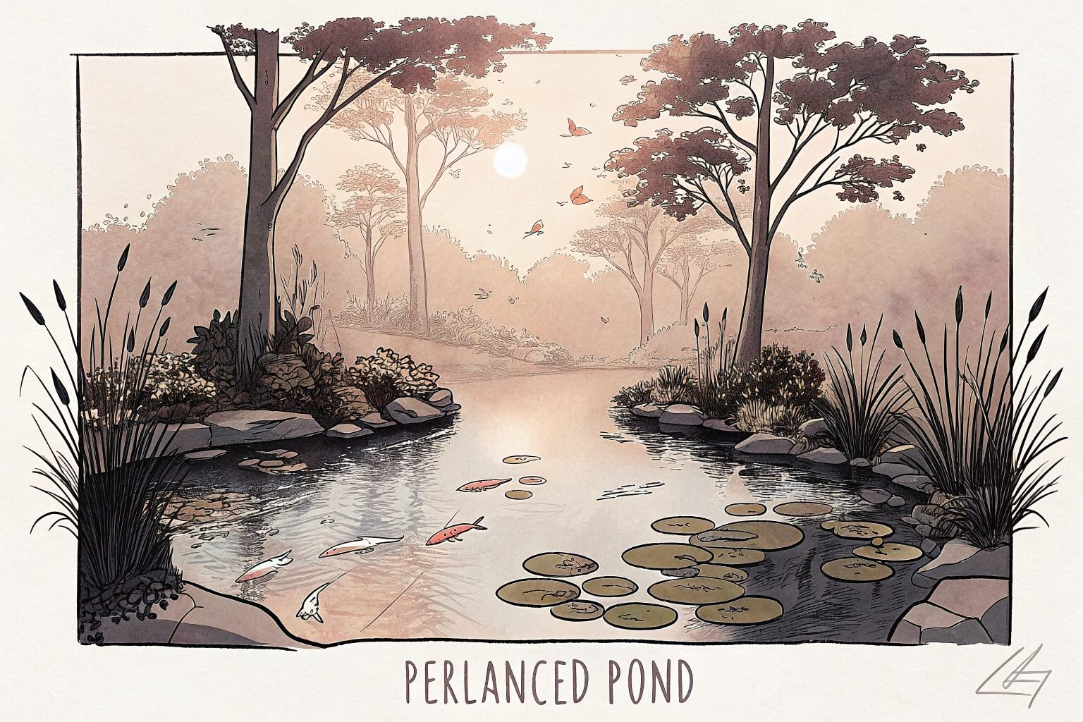 Thriving pond ecosystem with clear water