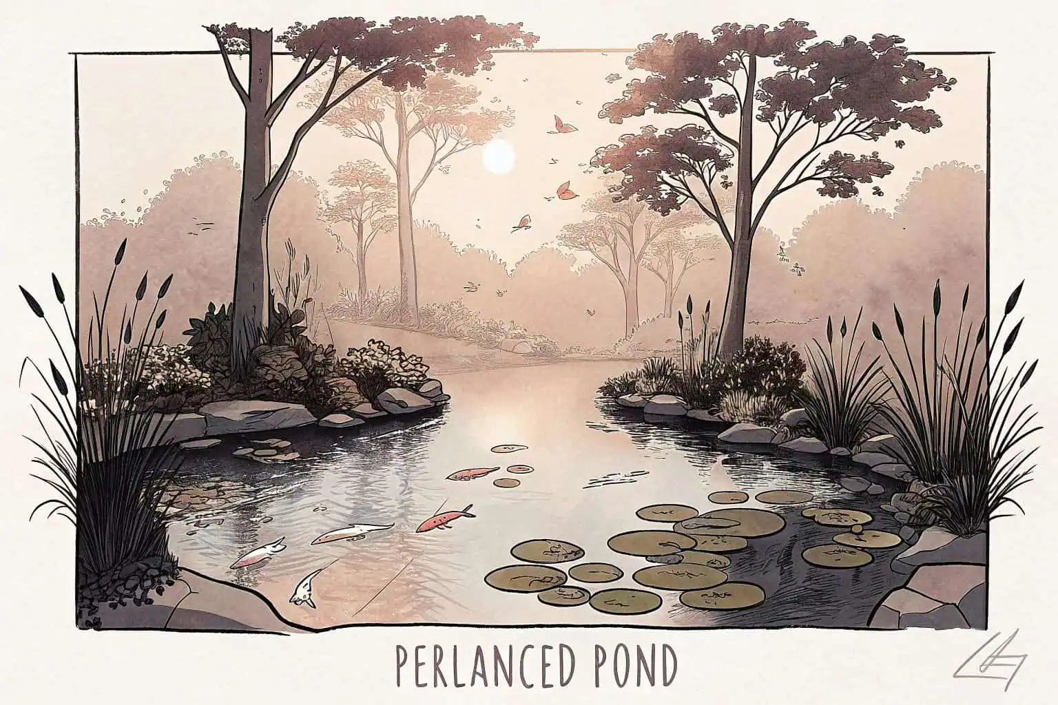 Thriving pond ecosystem with clear water