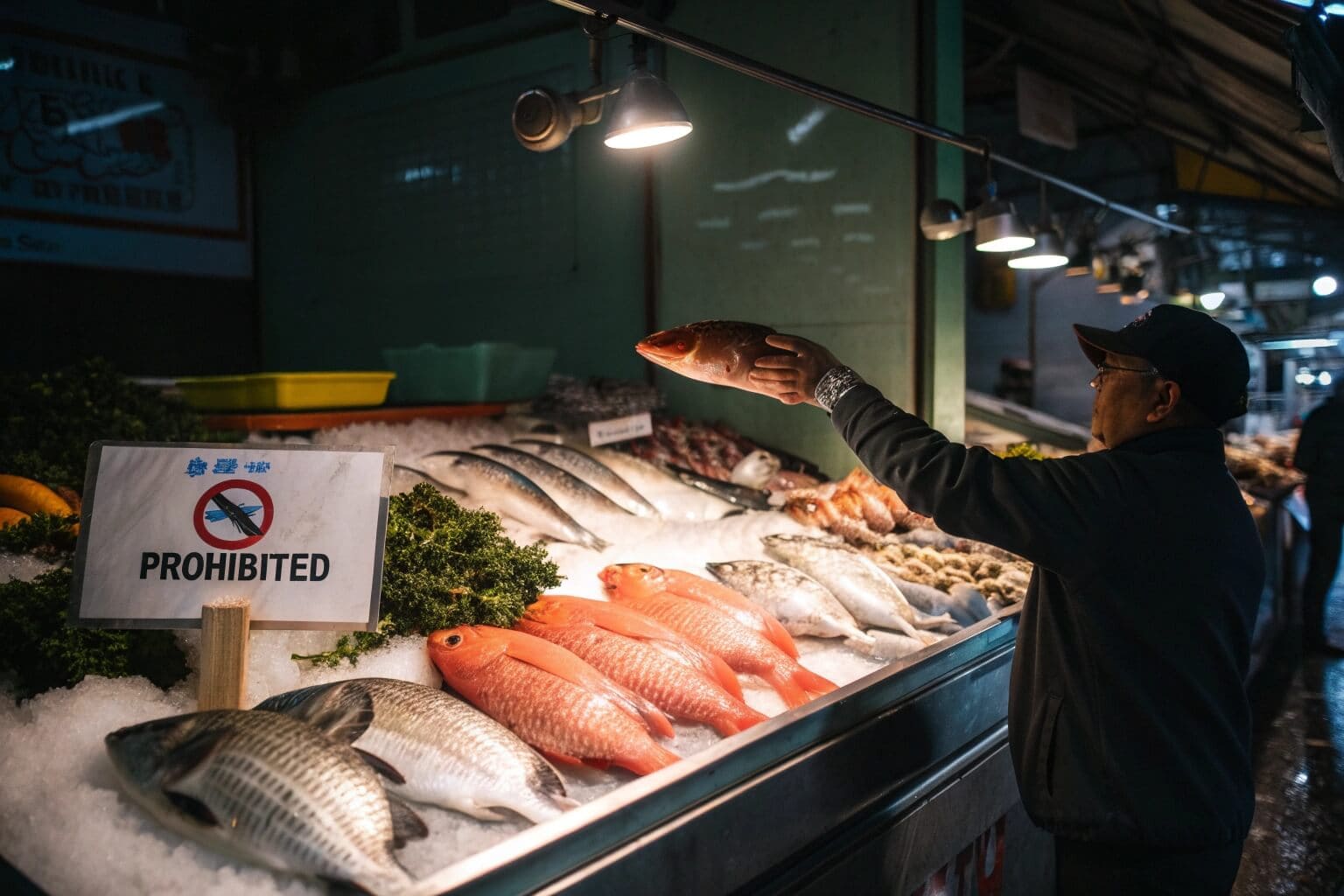 Market stall with various fish