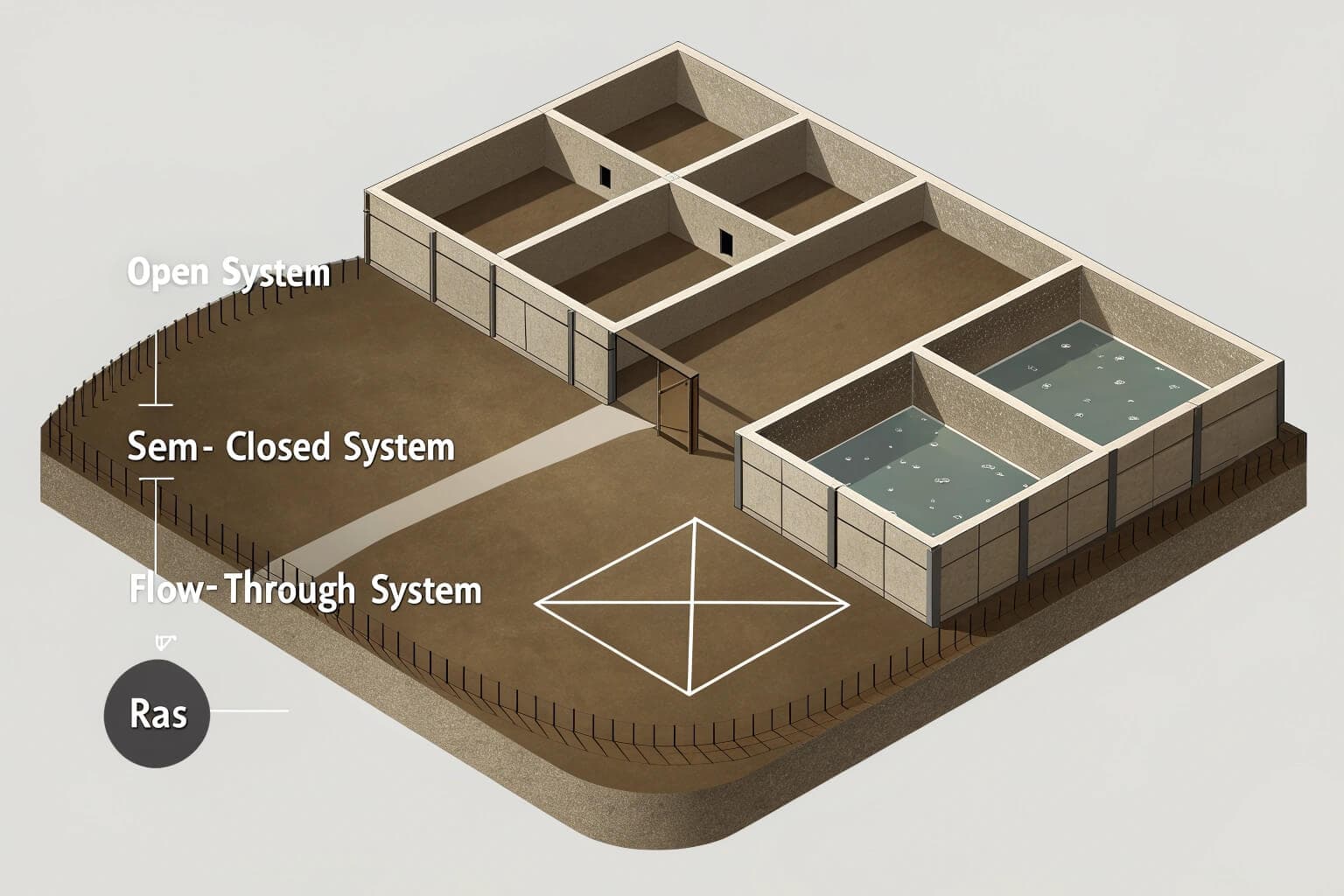 Diagram showing the 4 types of aquaculture systems