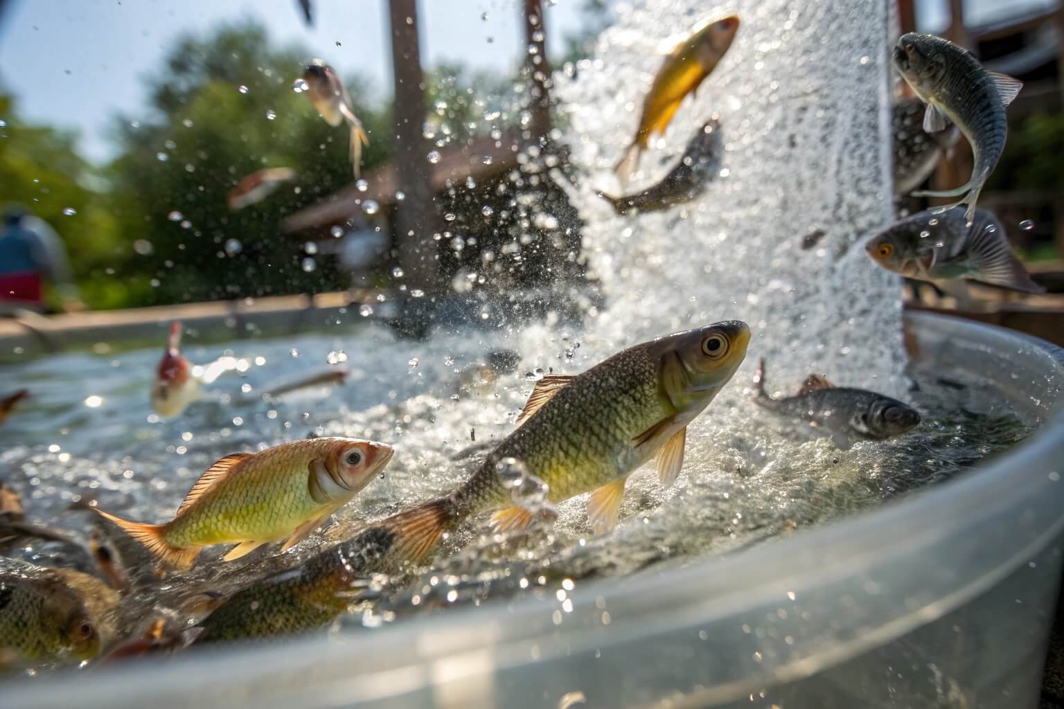 Close-up of catfish feeding frenzy in a pond