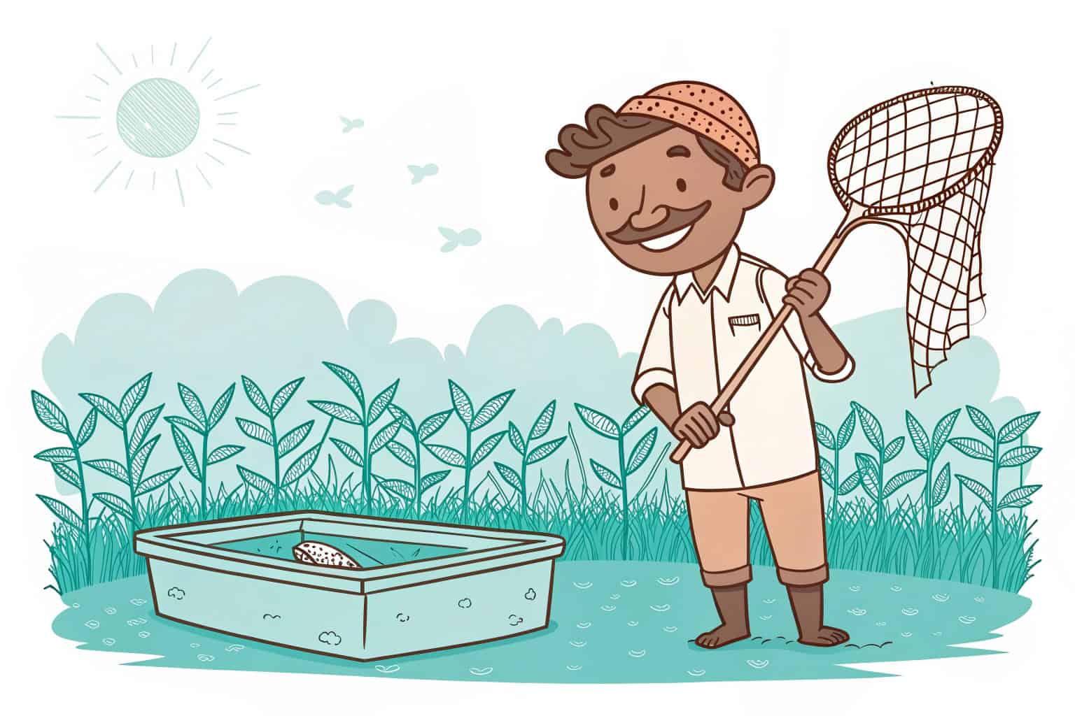 A successful fish farmer with their harvest