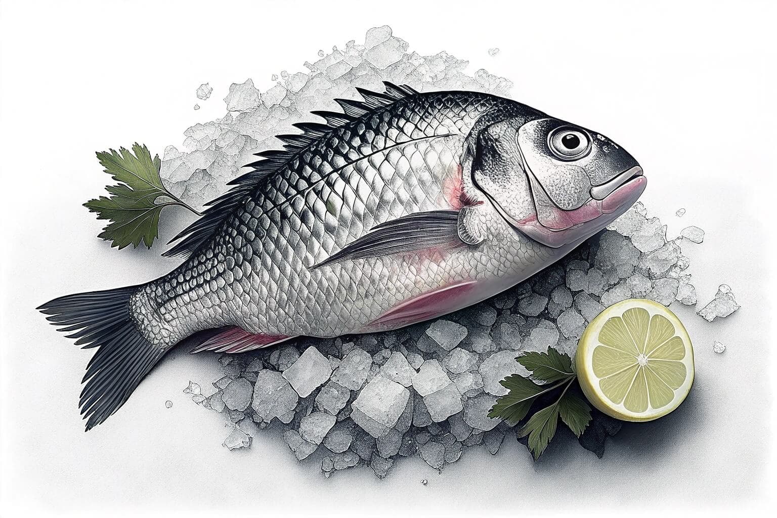 Close-up of fresh tilapia on ice