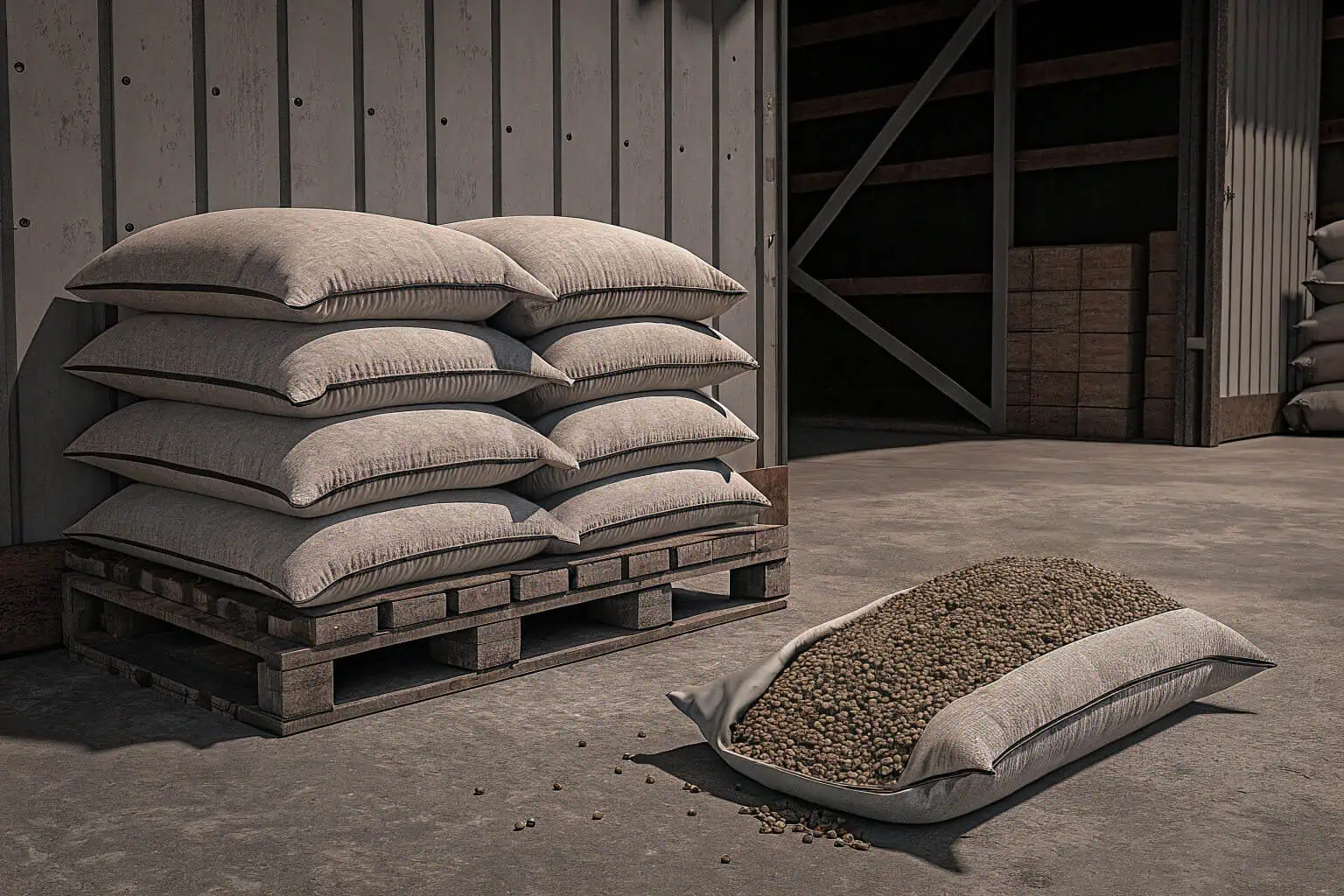 Bags of catfish feed