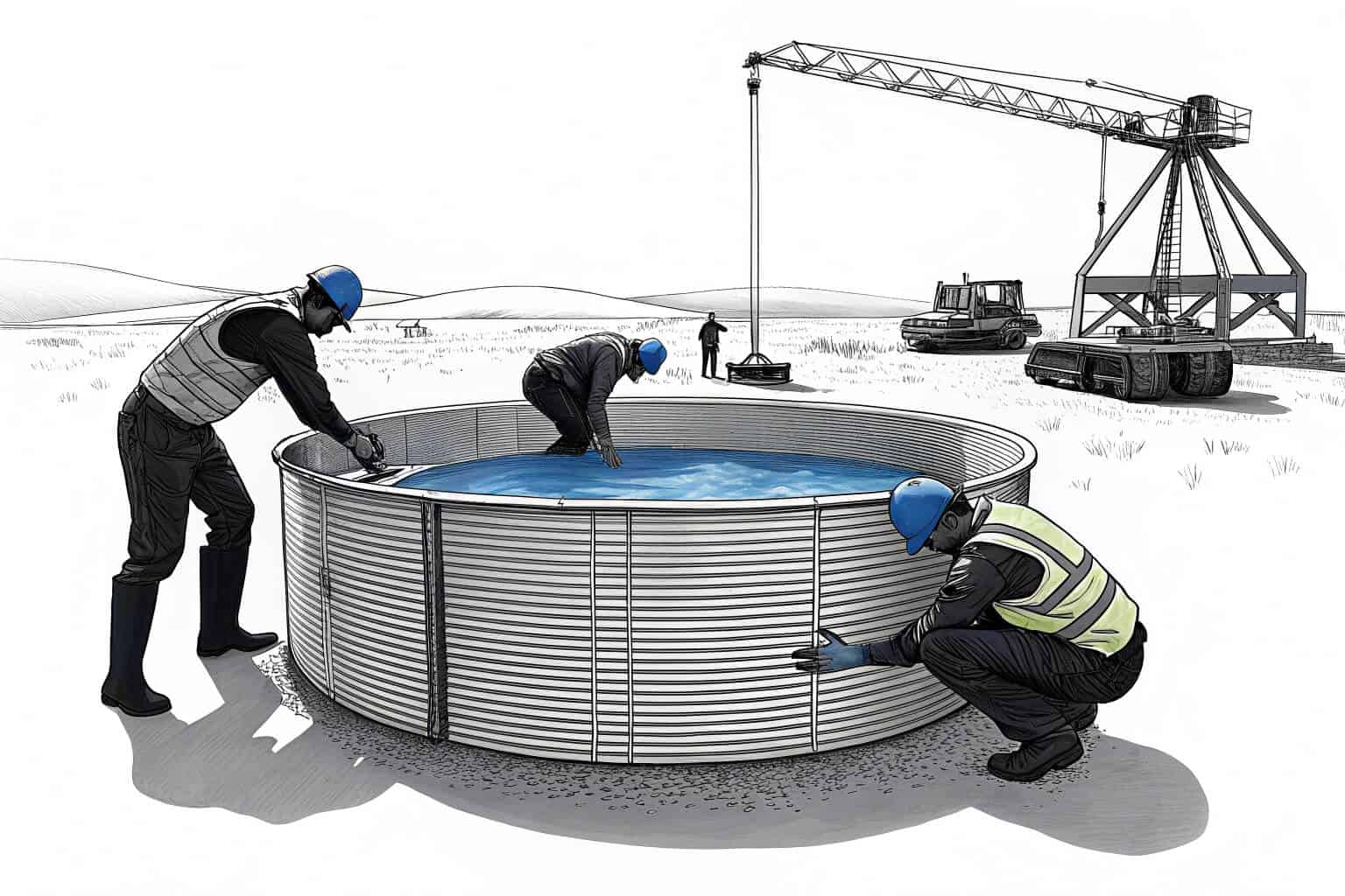 Construction of a large-scale fish farm with galvanized tanks