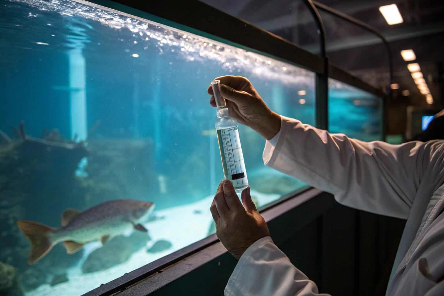Scientist testing water quality in a fish tank