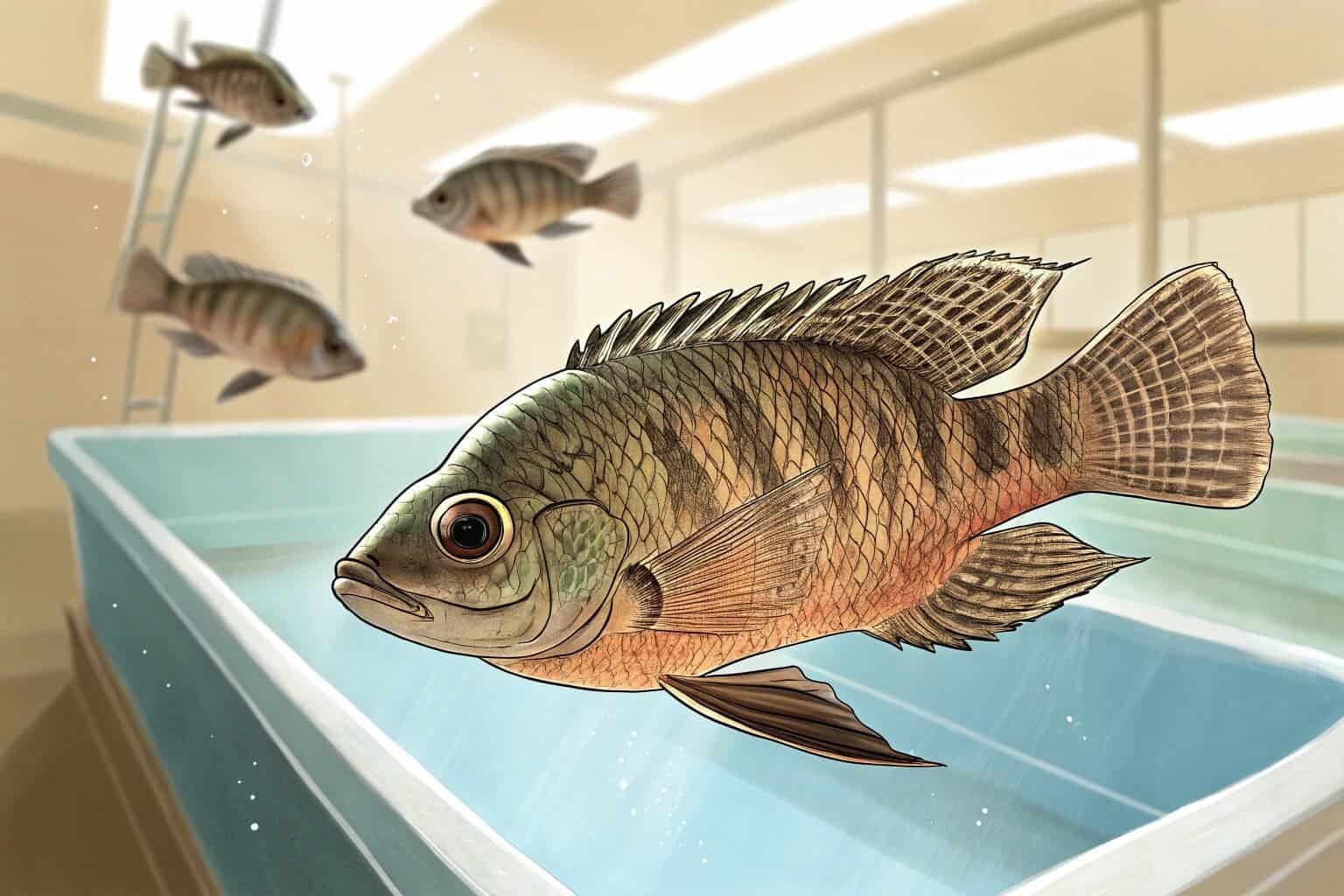 A close-up of healthy Tilapia in a fish tank