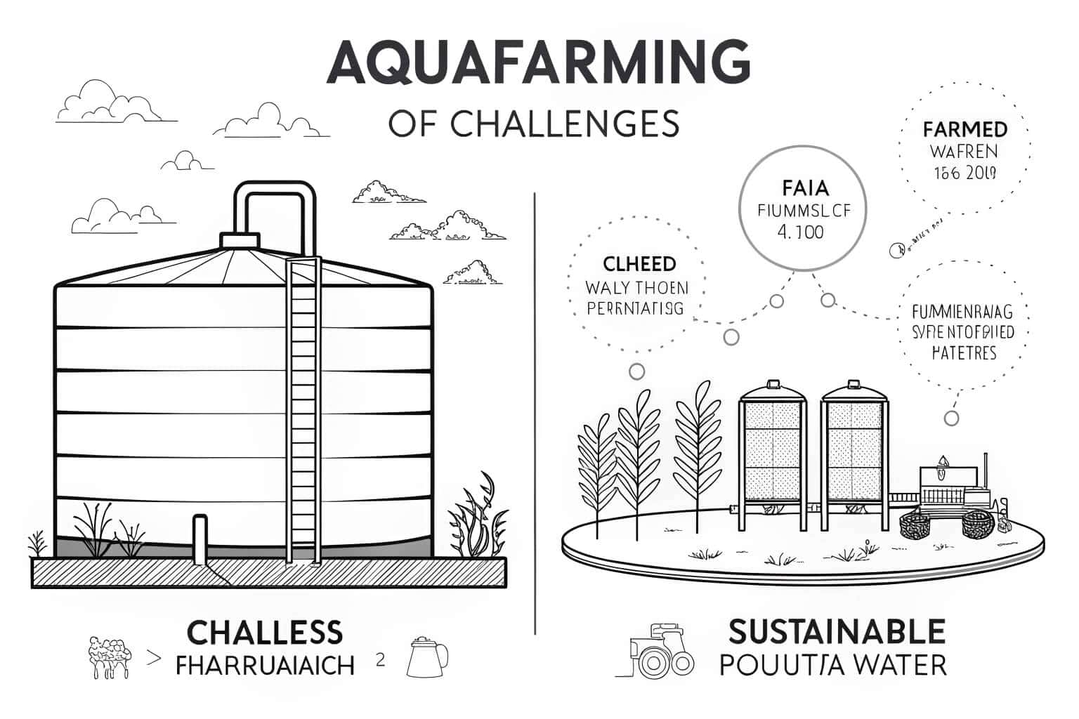 Illustration showing the potential negative impacts of aquafarming on the environment