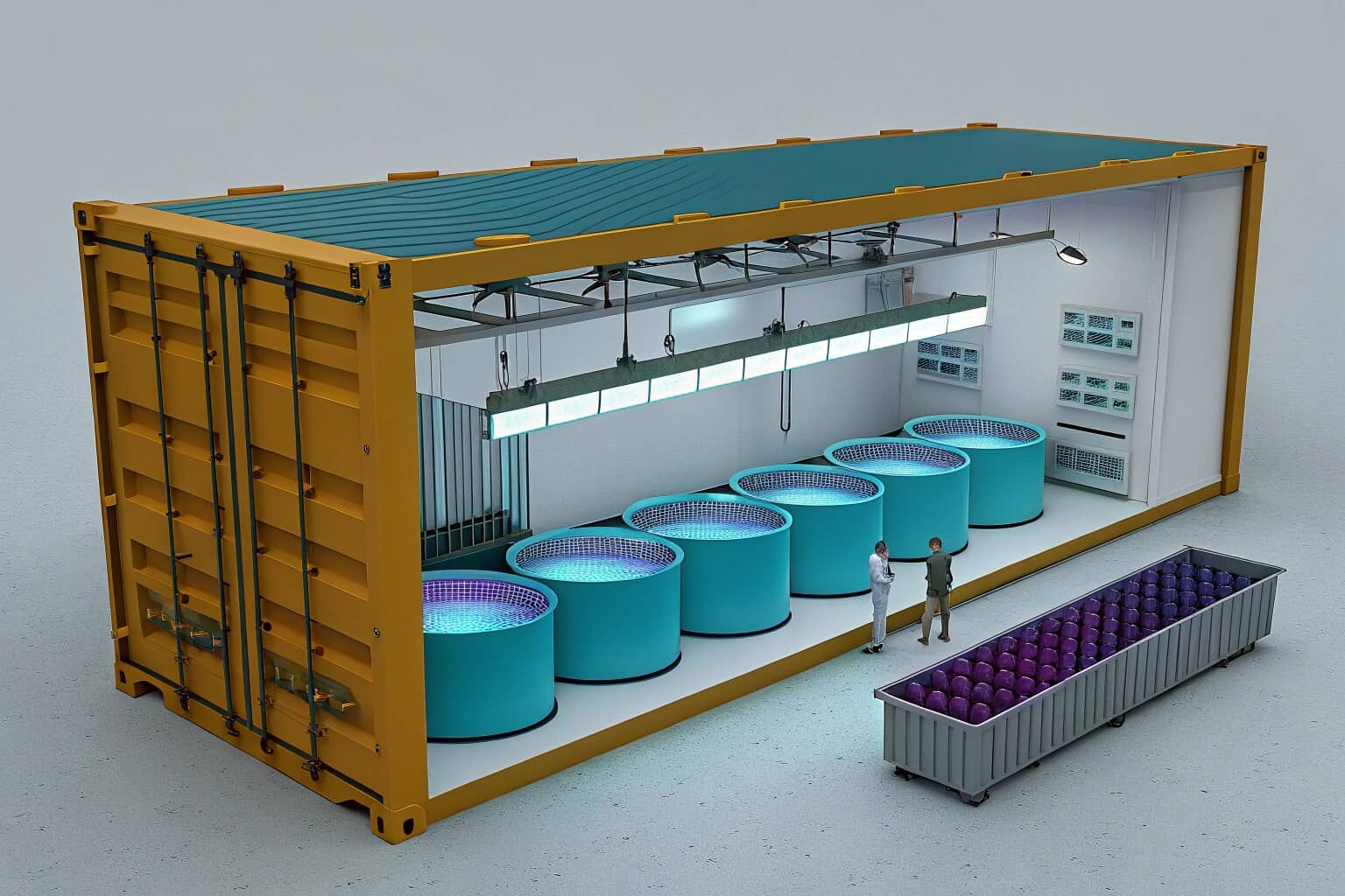 A tilapia swimming in a container farm