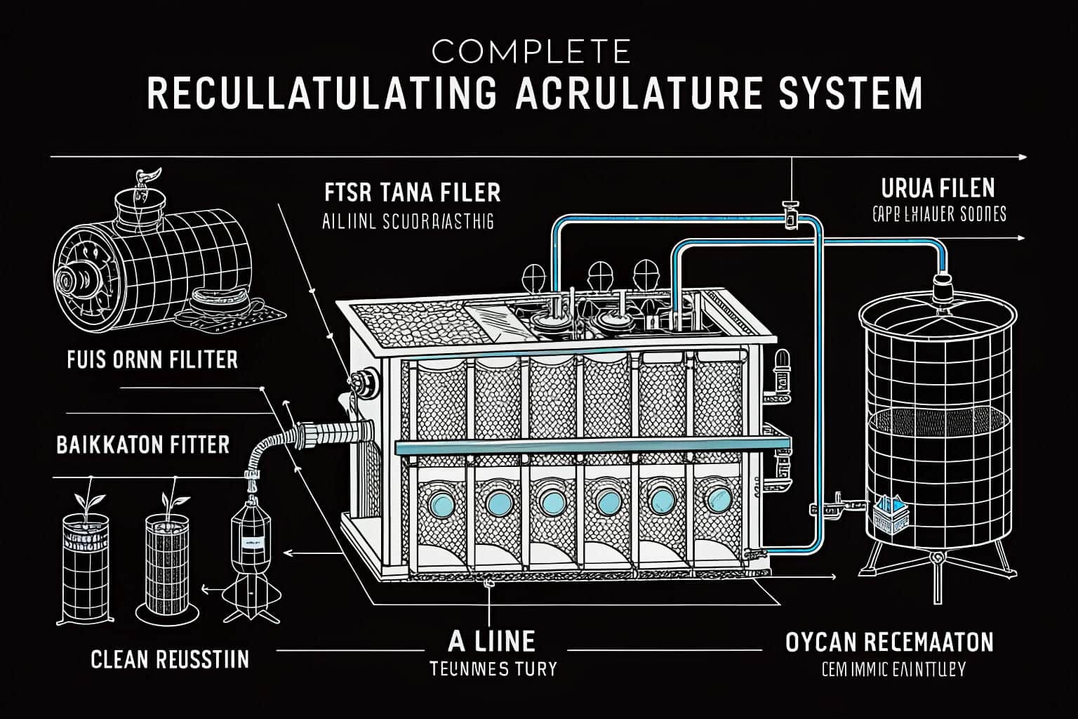 A detailed blueprint of a RAS facility with all components labeled