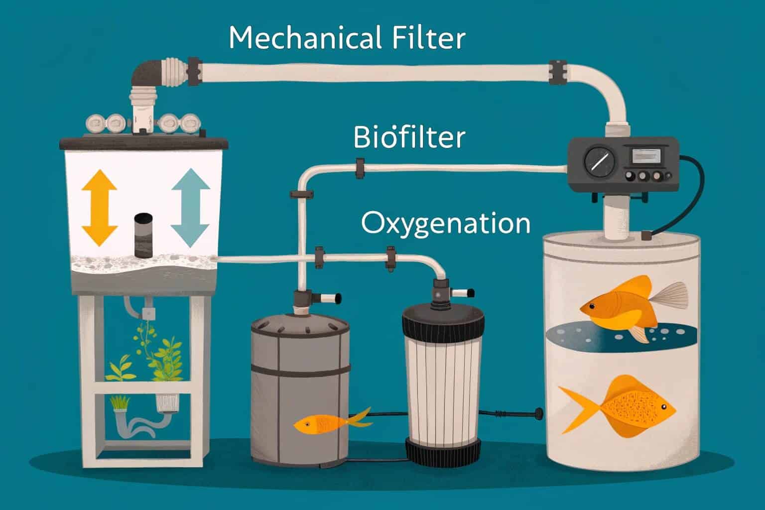 A diagram showing how a Recirculating Aquaculture System (RAS) works