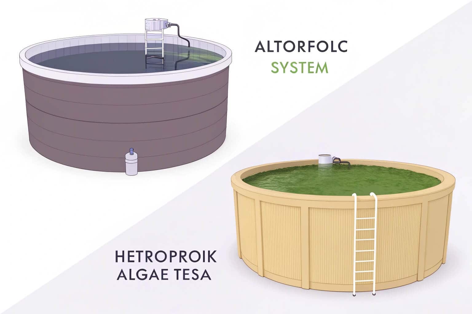 Side-by-side comparison of brown and green biofloc tanks