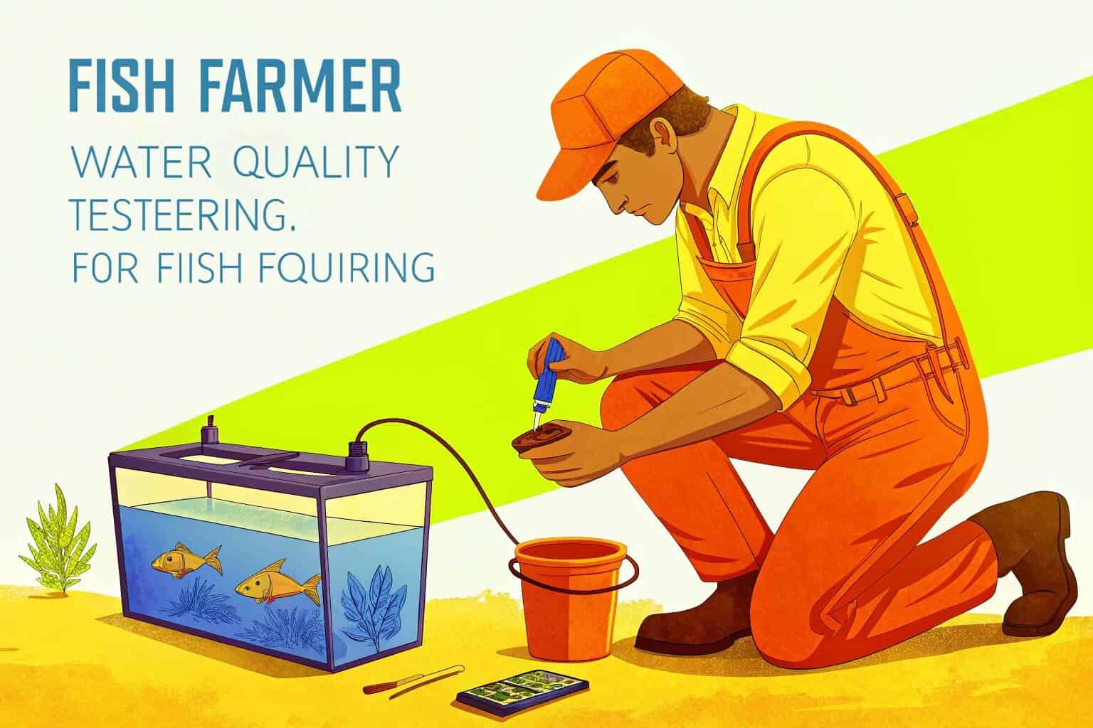 A fish farmer testing water quality with a kit