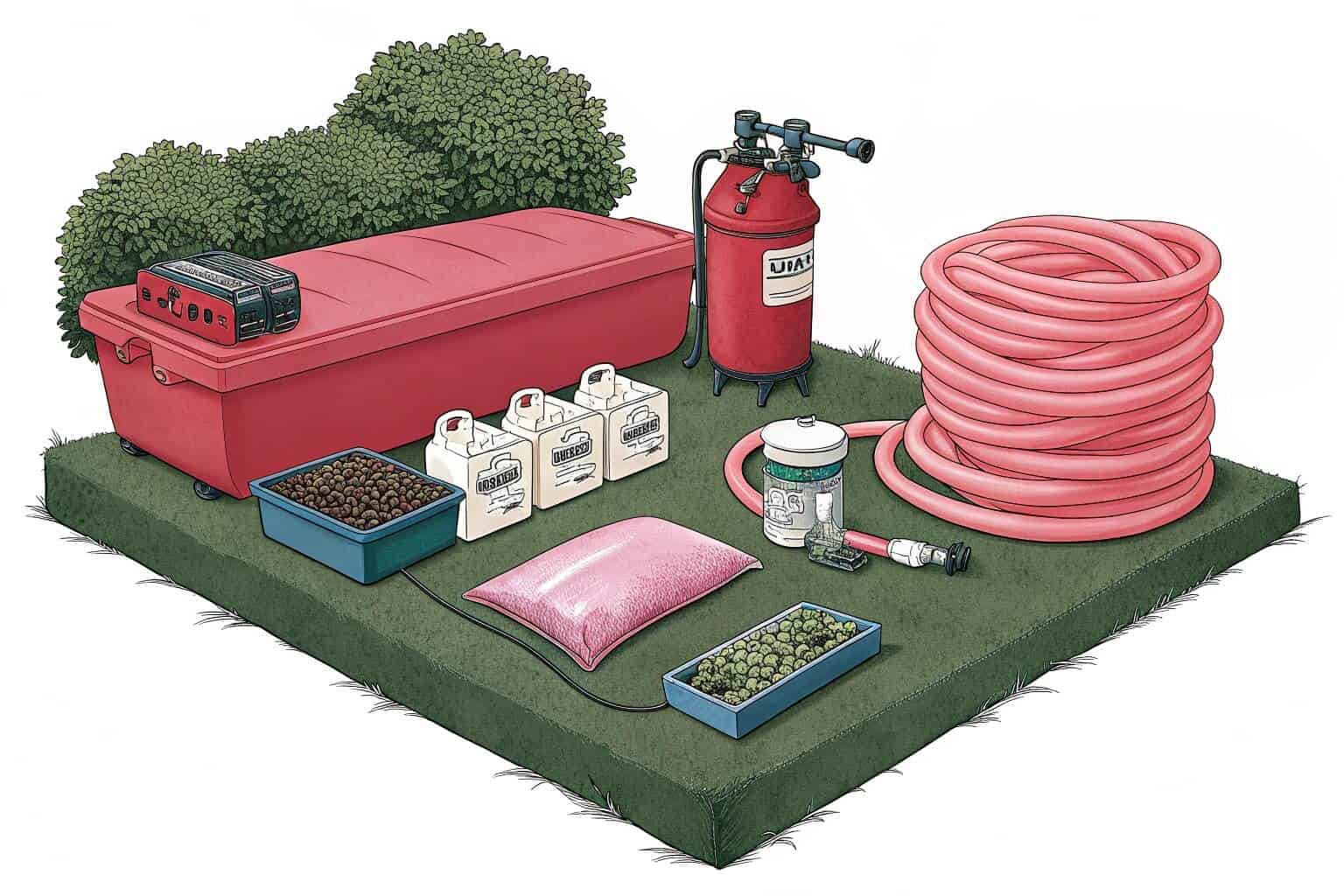 An image showcasing the essential materials for a biofloc setup