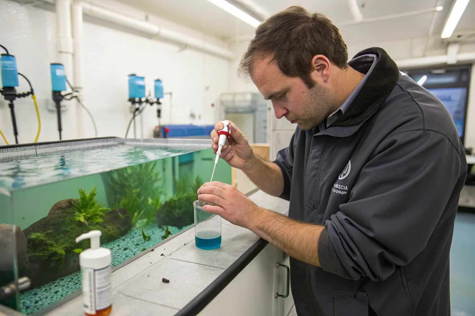 A hobbyist checking water parameters with a test kit