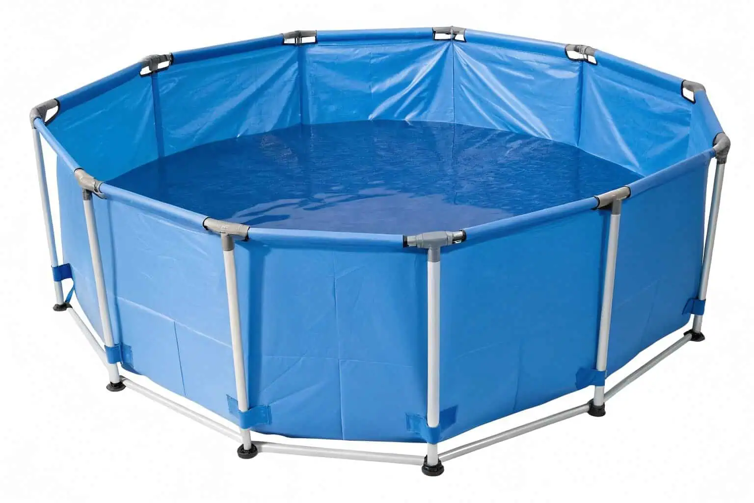 A perfectly assembled, empty AquaFlex Hexa portable fish pond, isolated on a pure white background.