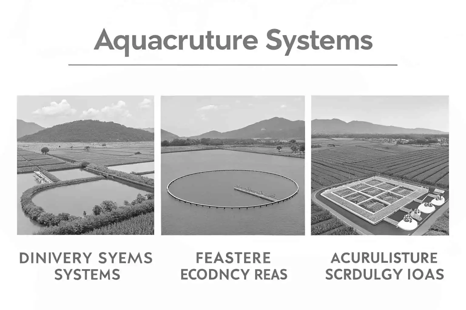 Different types of aquaculture systems side-by-side