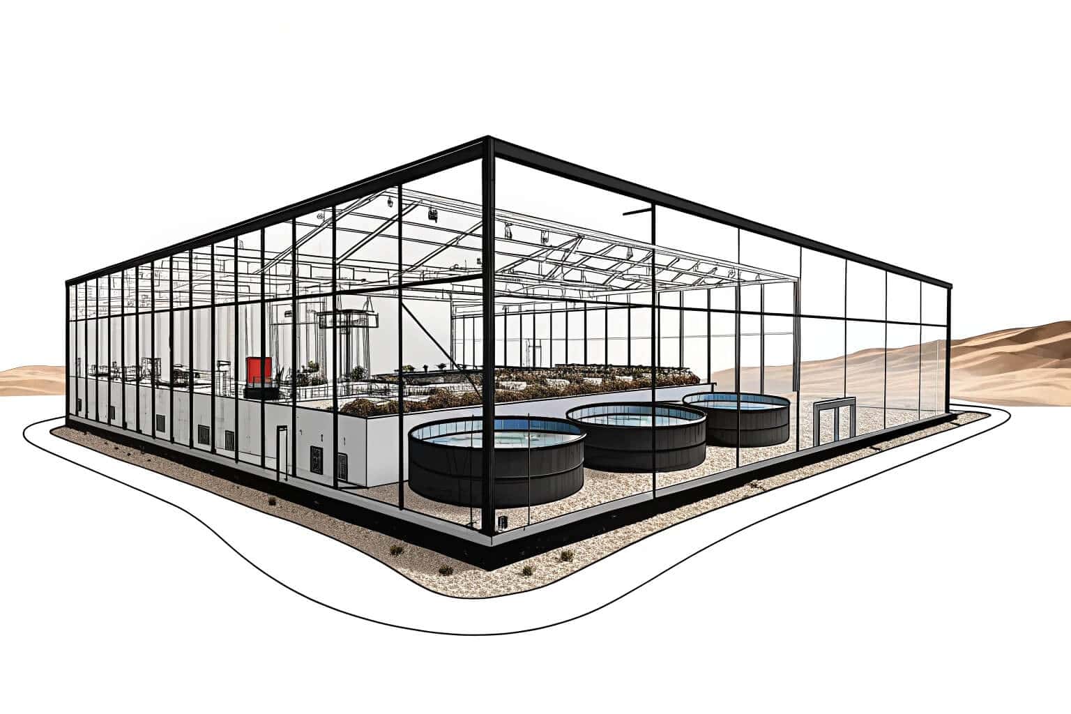 An animated graphic showing water circulating through a RAS facility
