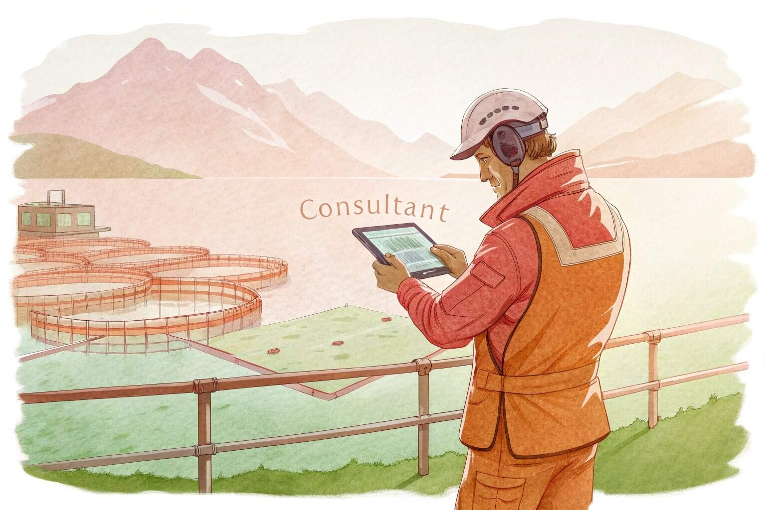 A modern fish farm in a Norwegian fjord