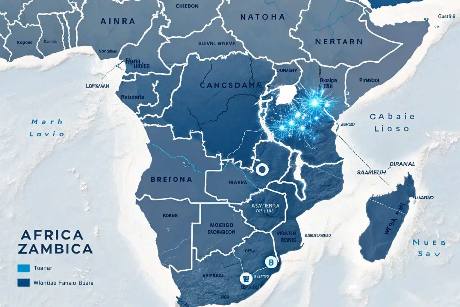 A map of Africa highlighting Zambia's water resources