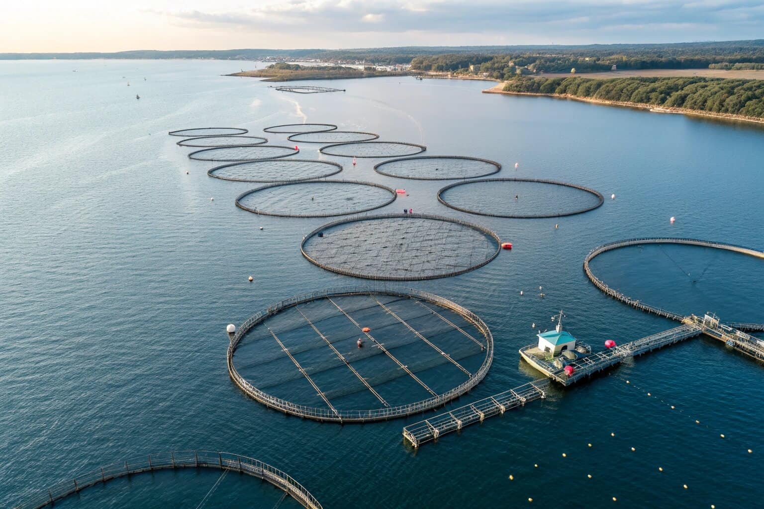 A large-scale cage fish farming operation