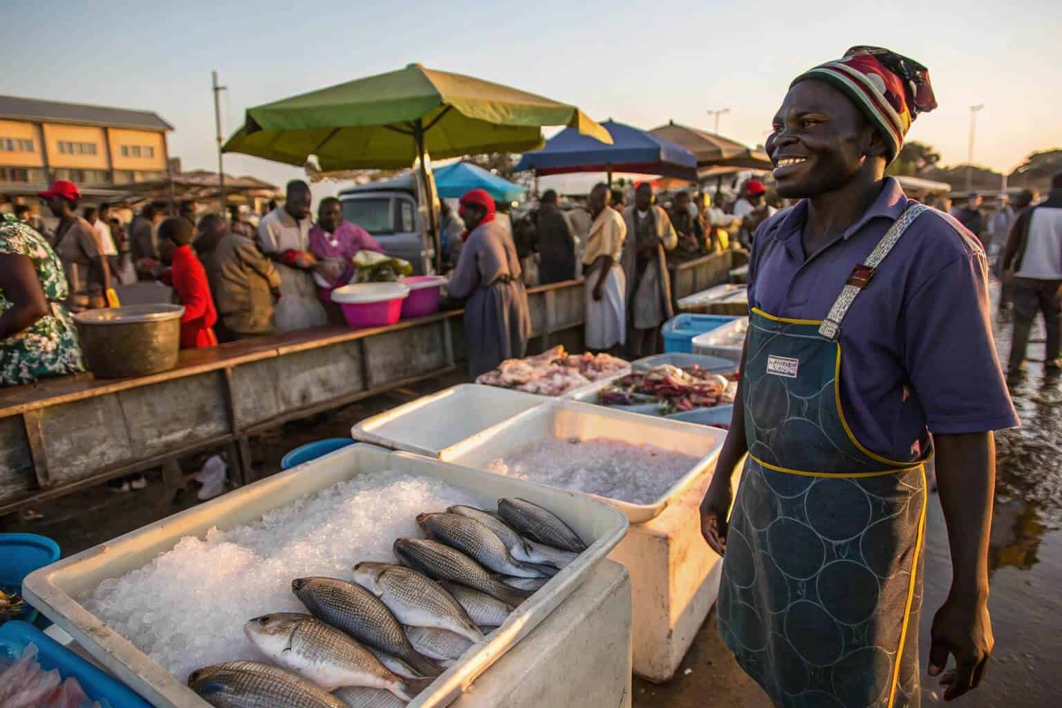 A market stall in Zambia selling fresh tilapia