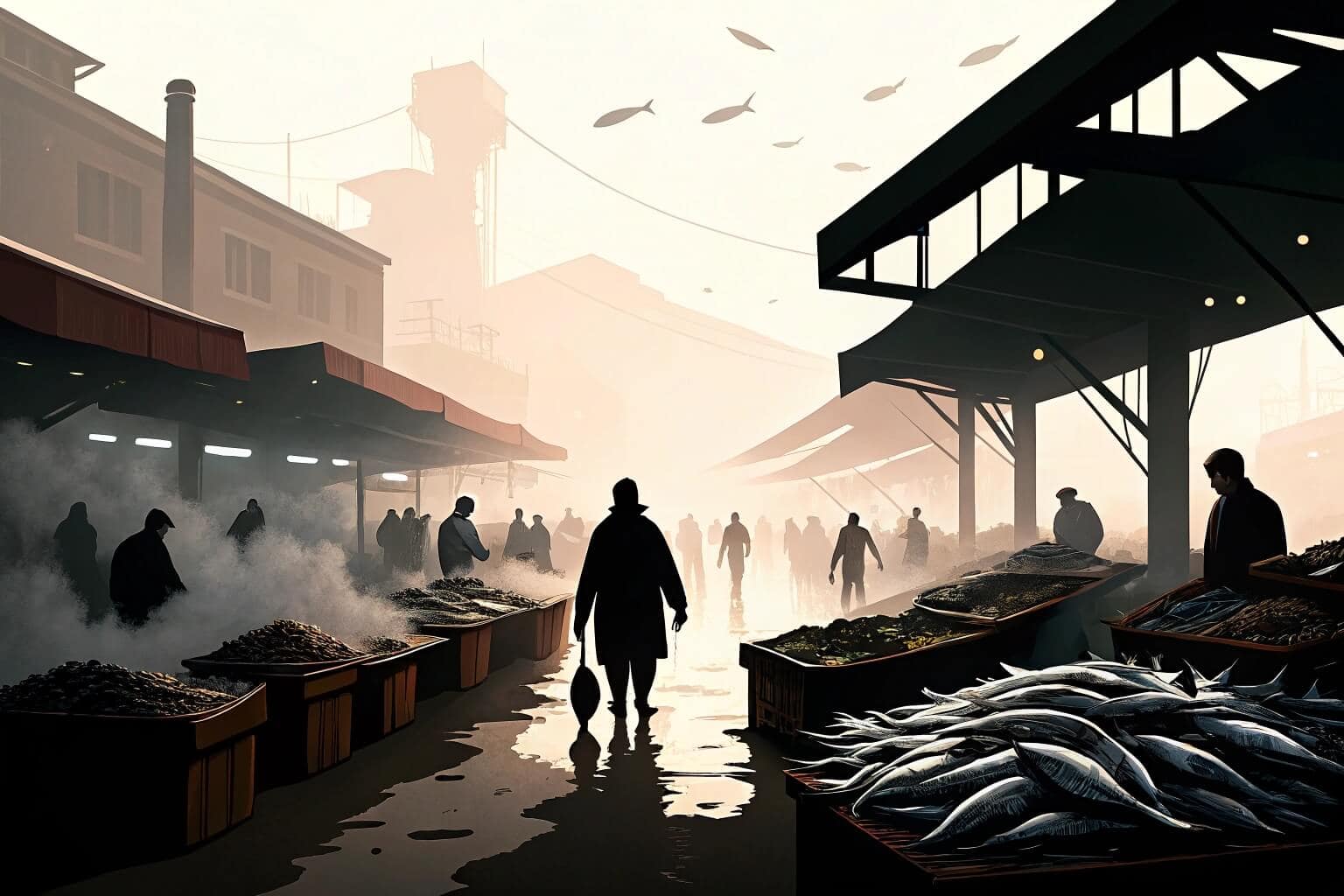 A bustling fish market in China