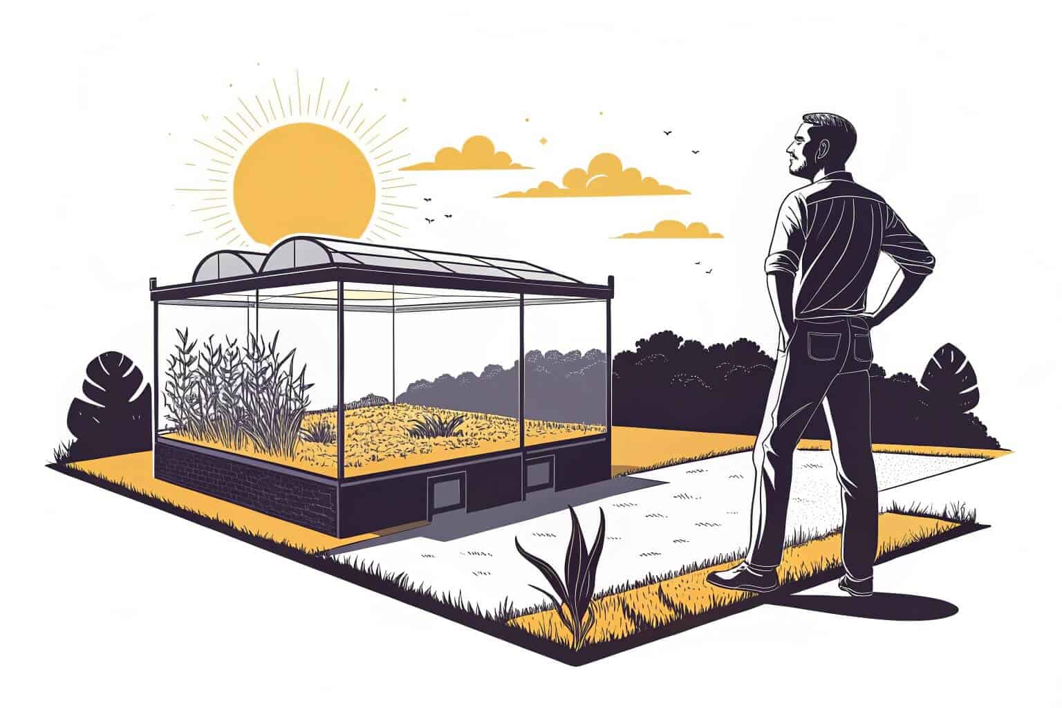 A person standing next to a large collapsible fish tank, looking hopeful