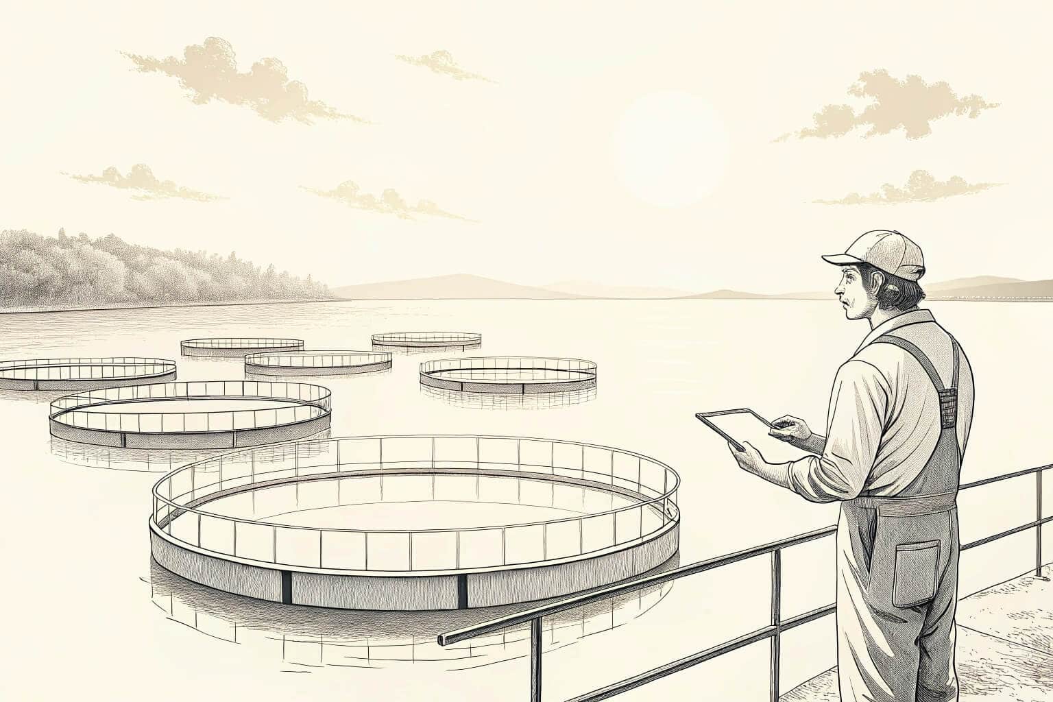 A fish farm with several ponds