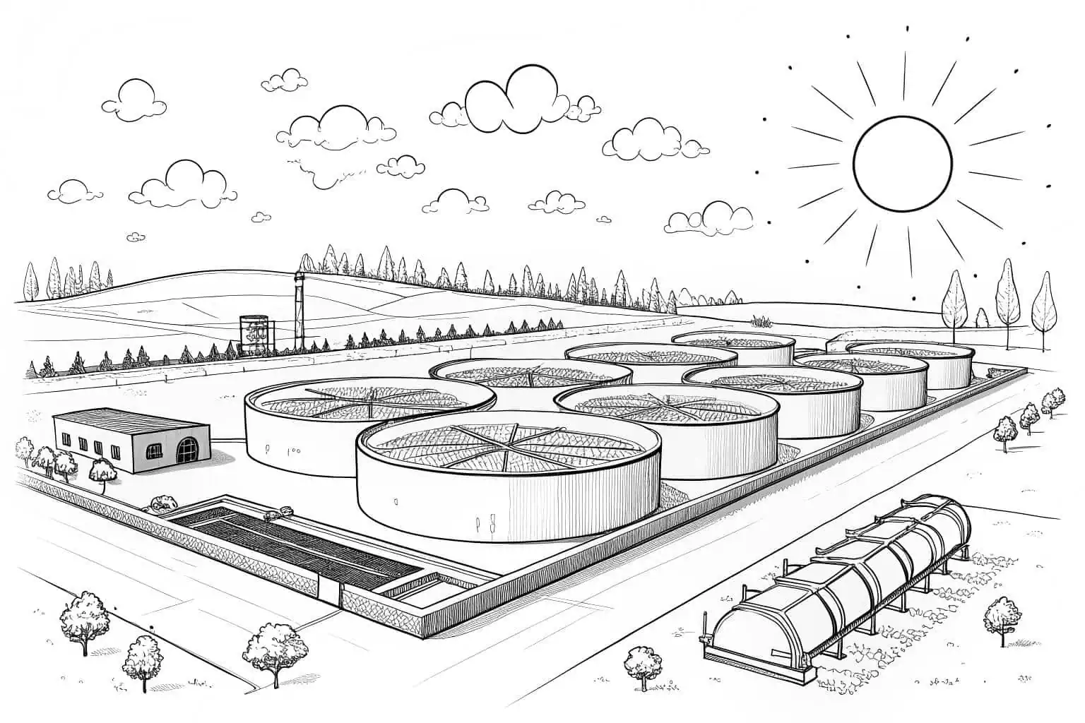 A modern aquafarming facility with large fish tanks