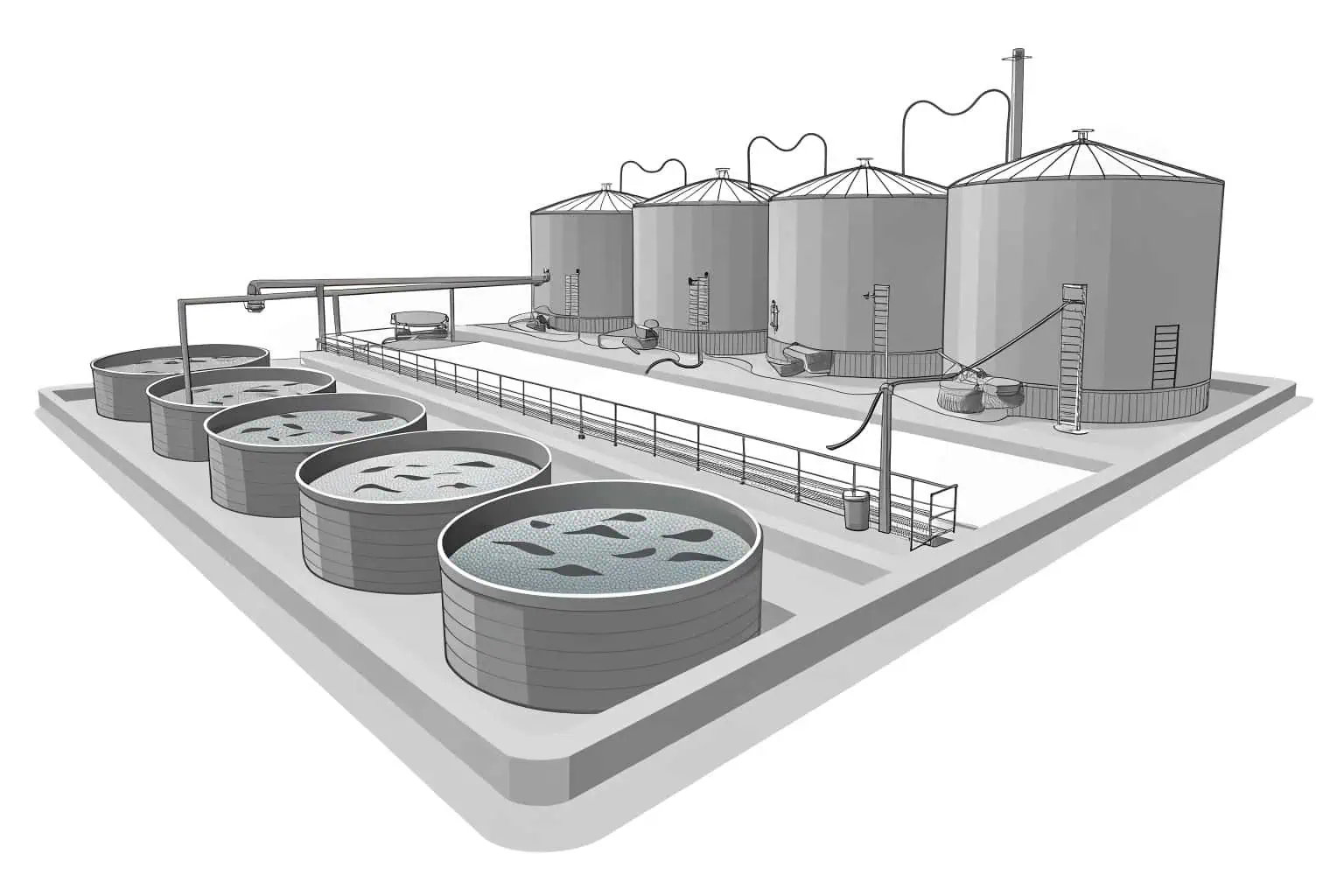 A thriving fish farm with many tanks