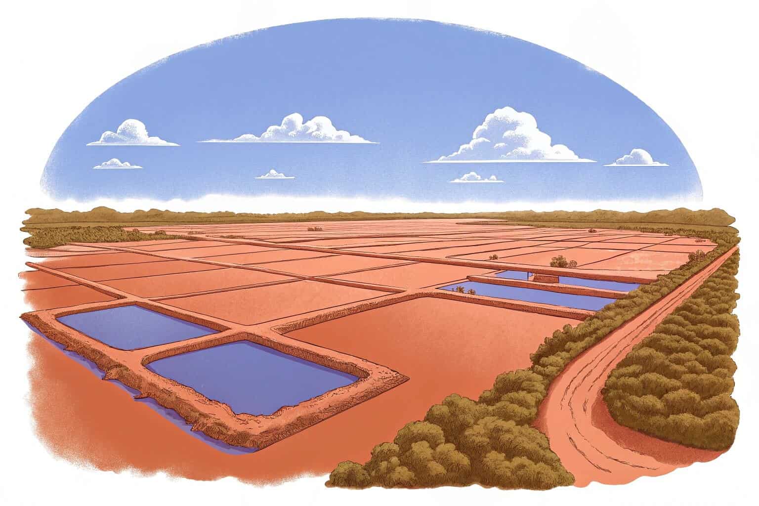 A vast array of aquaculture ponds from an aerial view
