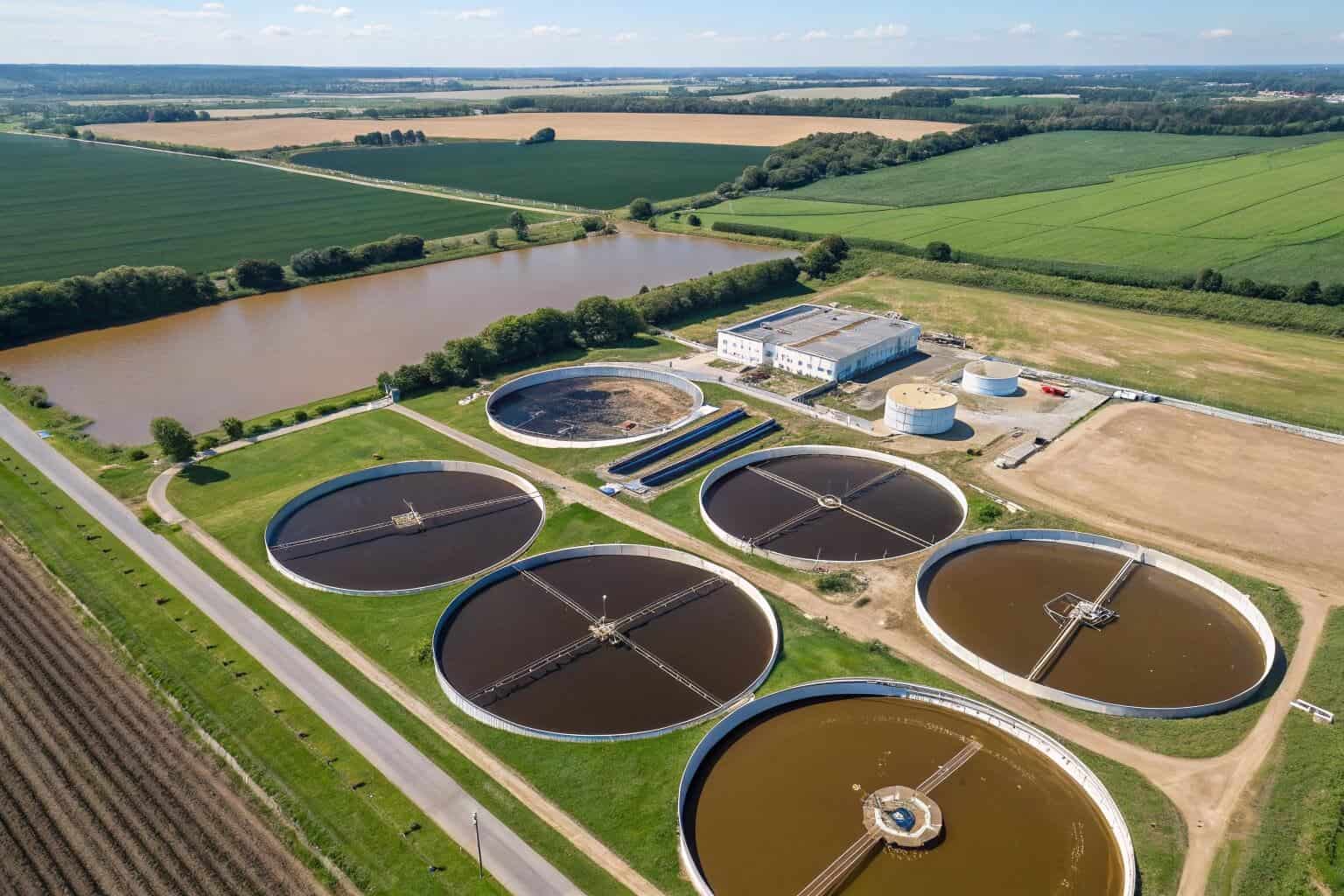 An aerial view of a commercial biofloc fish farm