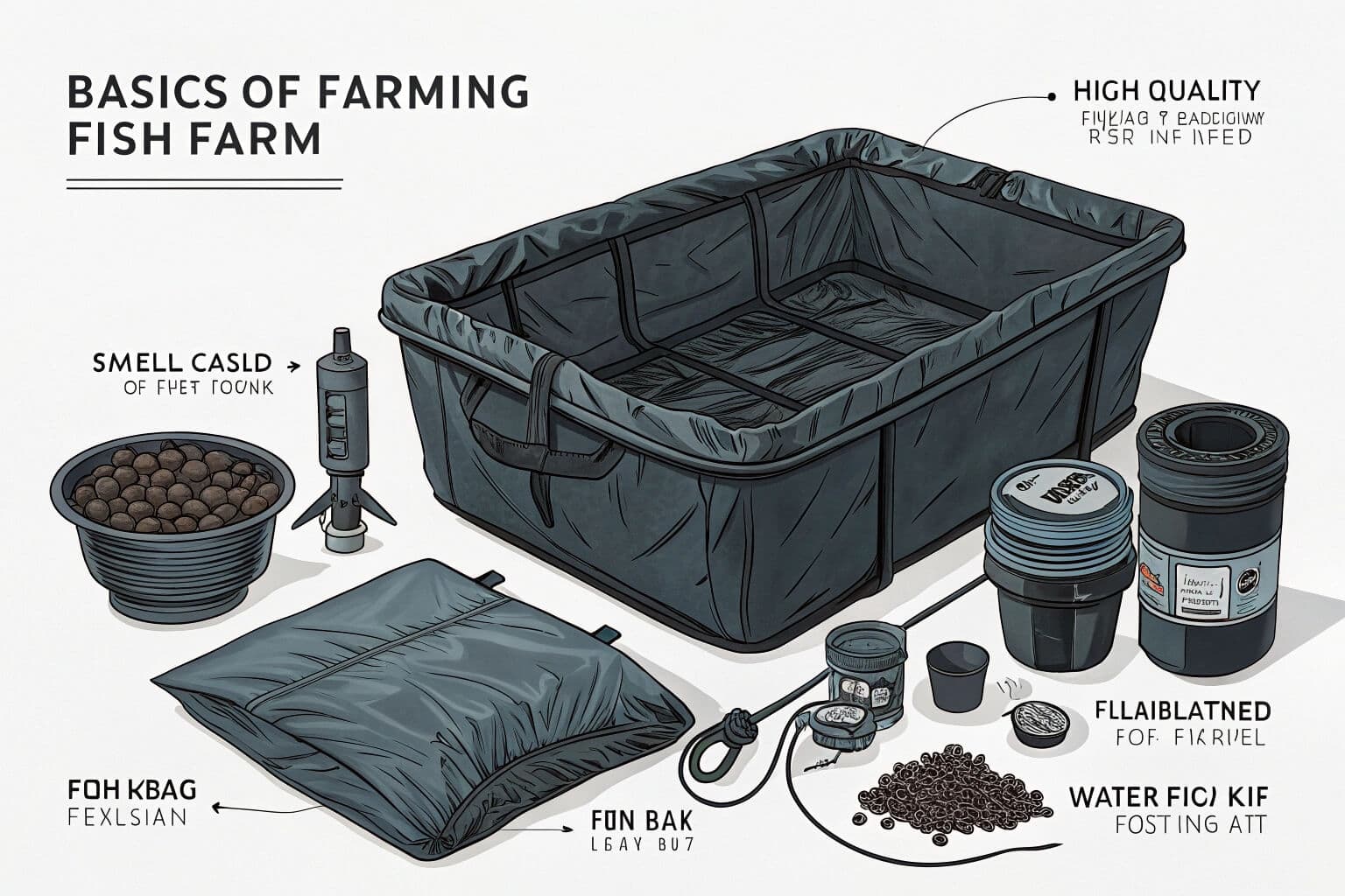 A diagram showing the basics of a fish farm setup
