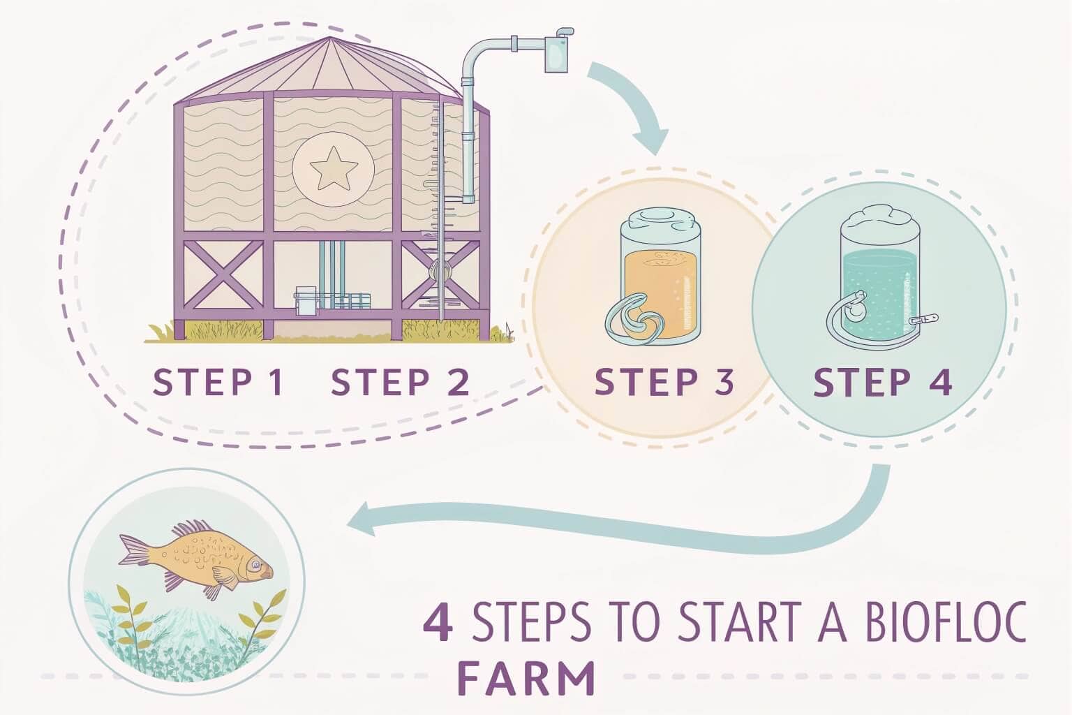 Step-by-step infographic of setting up a Biofloc farm
