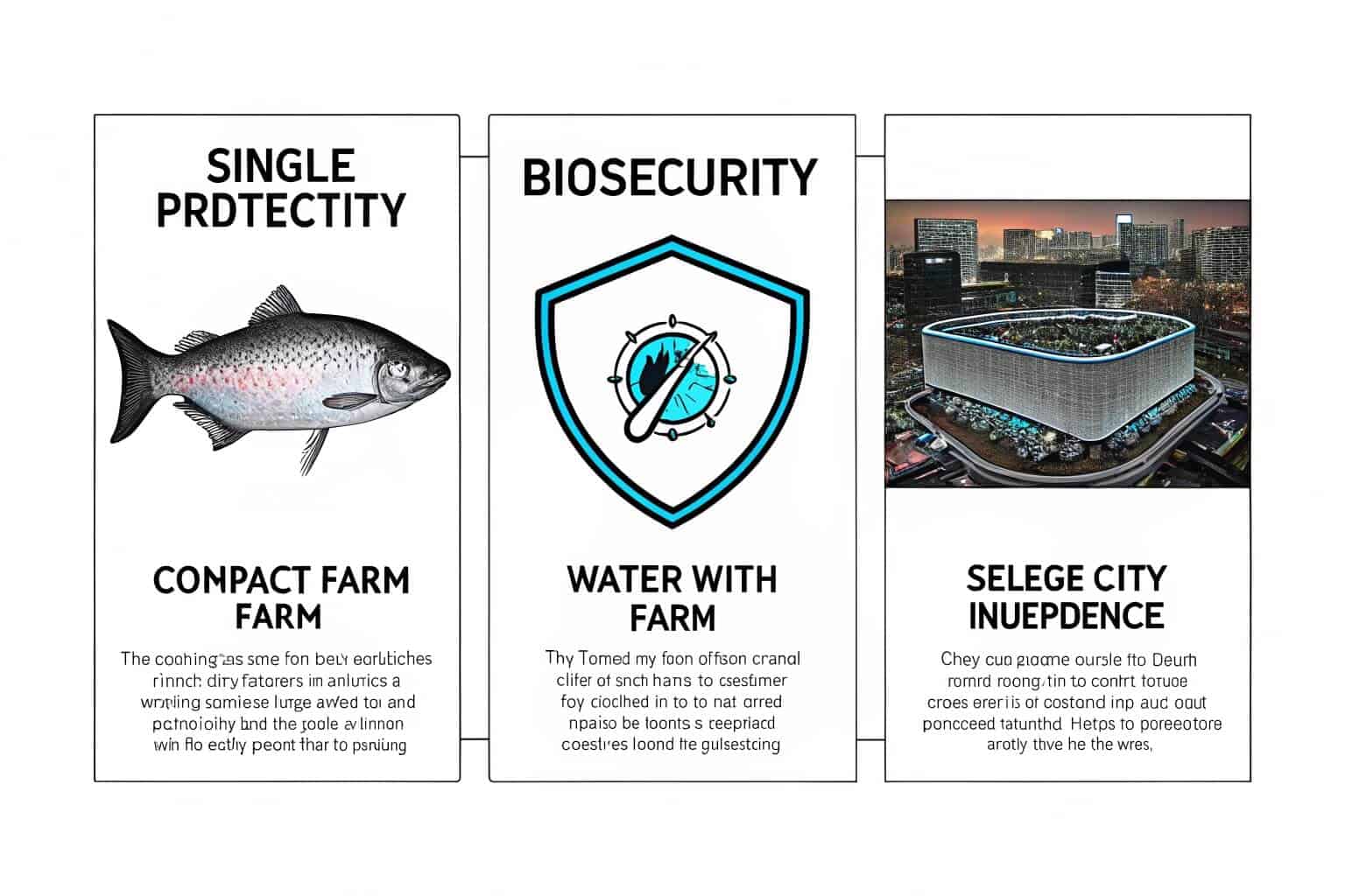 An infographic highlighting the key benefits of RAS: water savings, land use, and biosecurity