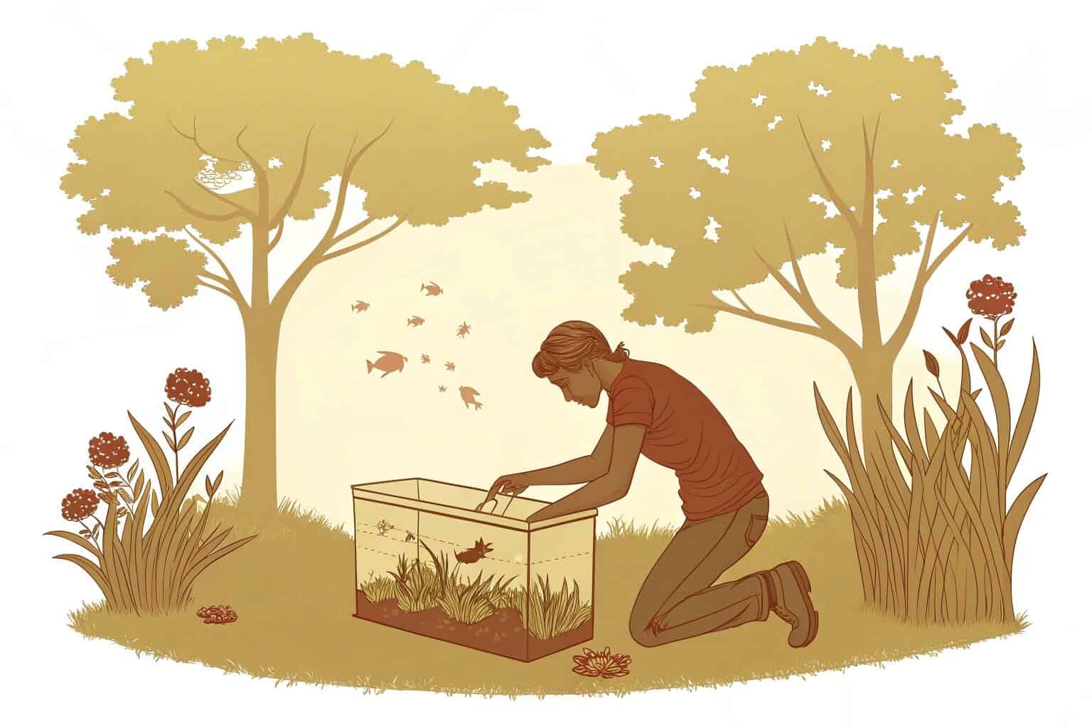 A modern collapsible fish tank set up in a Zambian backyard