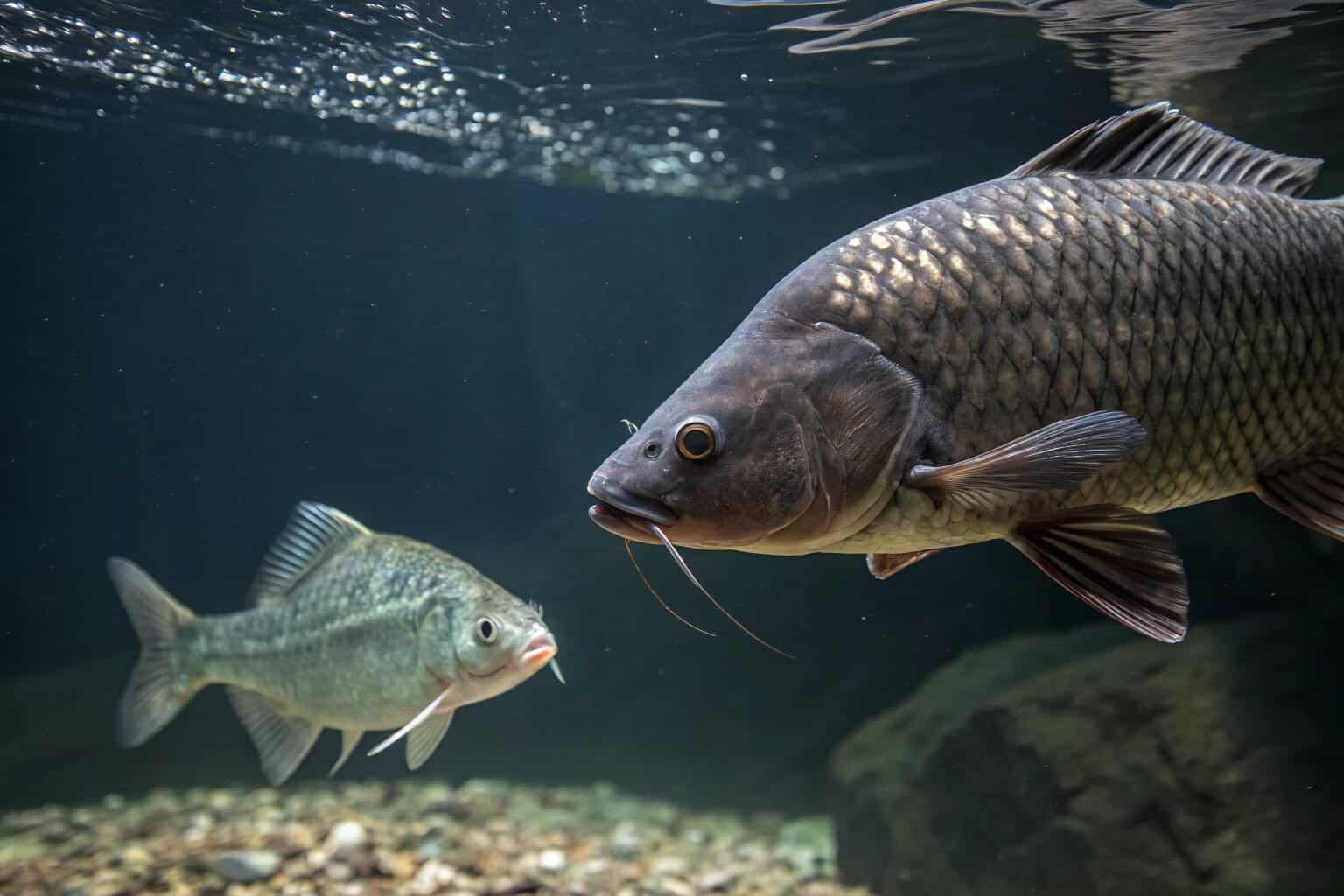 Close-up of a healthy Tilapia and a Catfish side-by-side