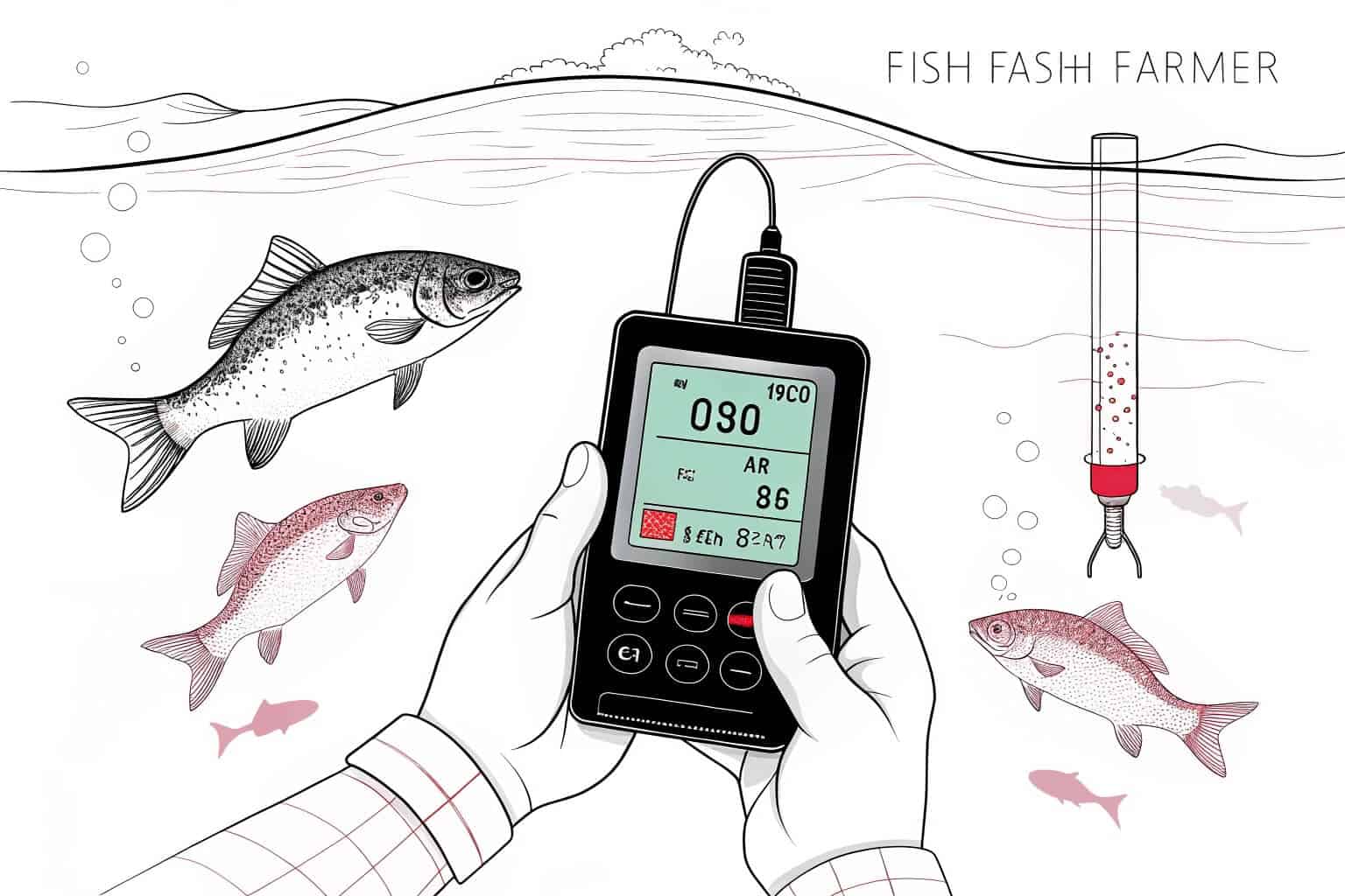 A farmer testing water quality in a fish tank