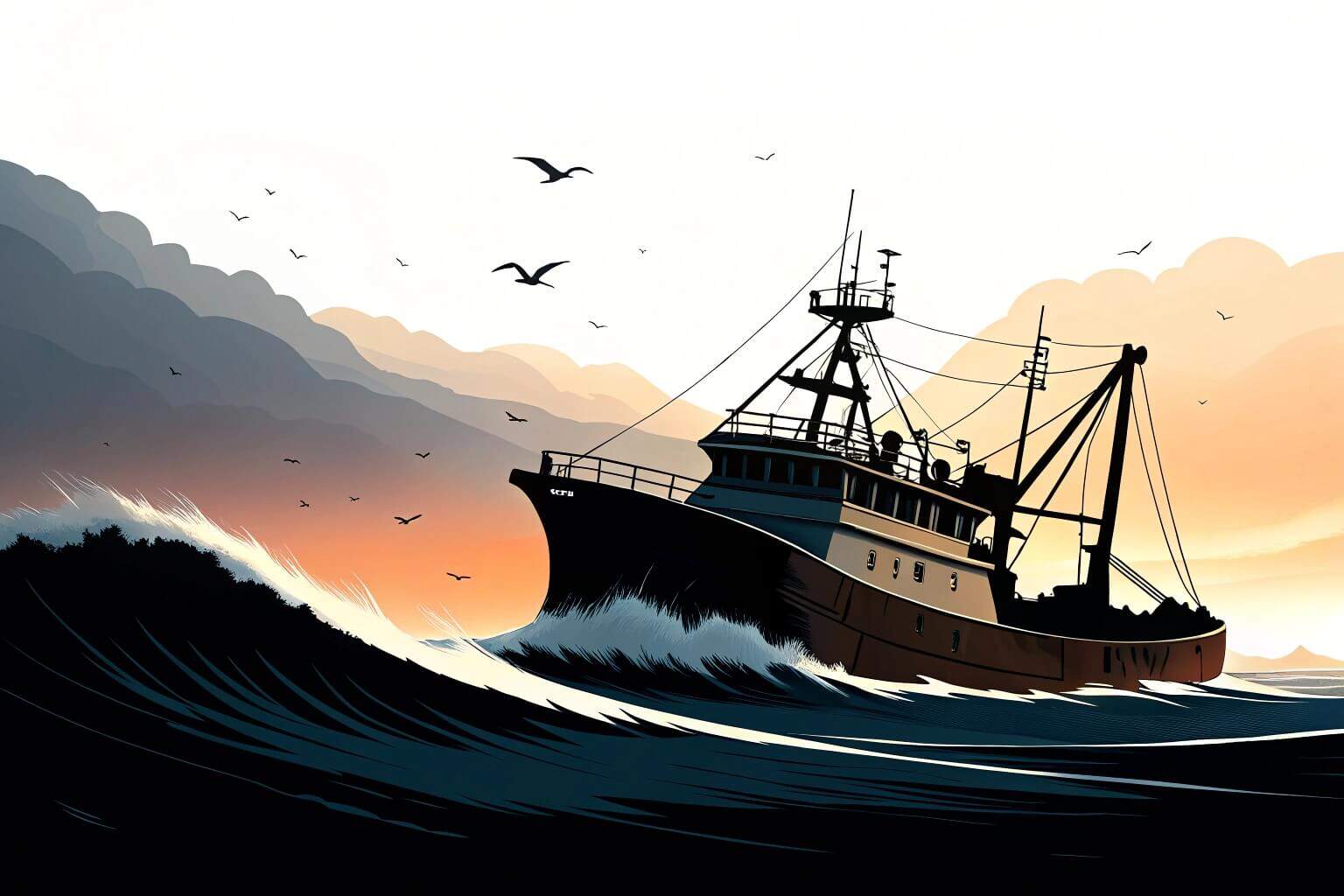 A Chinese fishing trawler on the open ocean