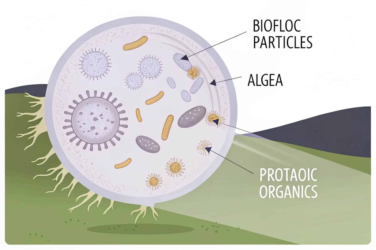 Microscopic view of biofloc particles