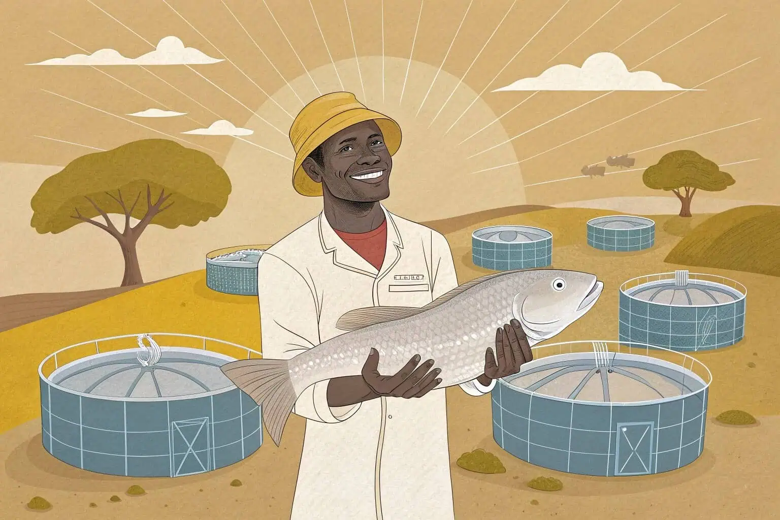 A farmer holding a large catfish