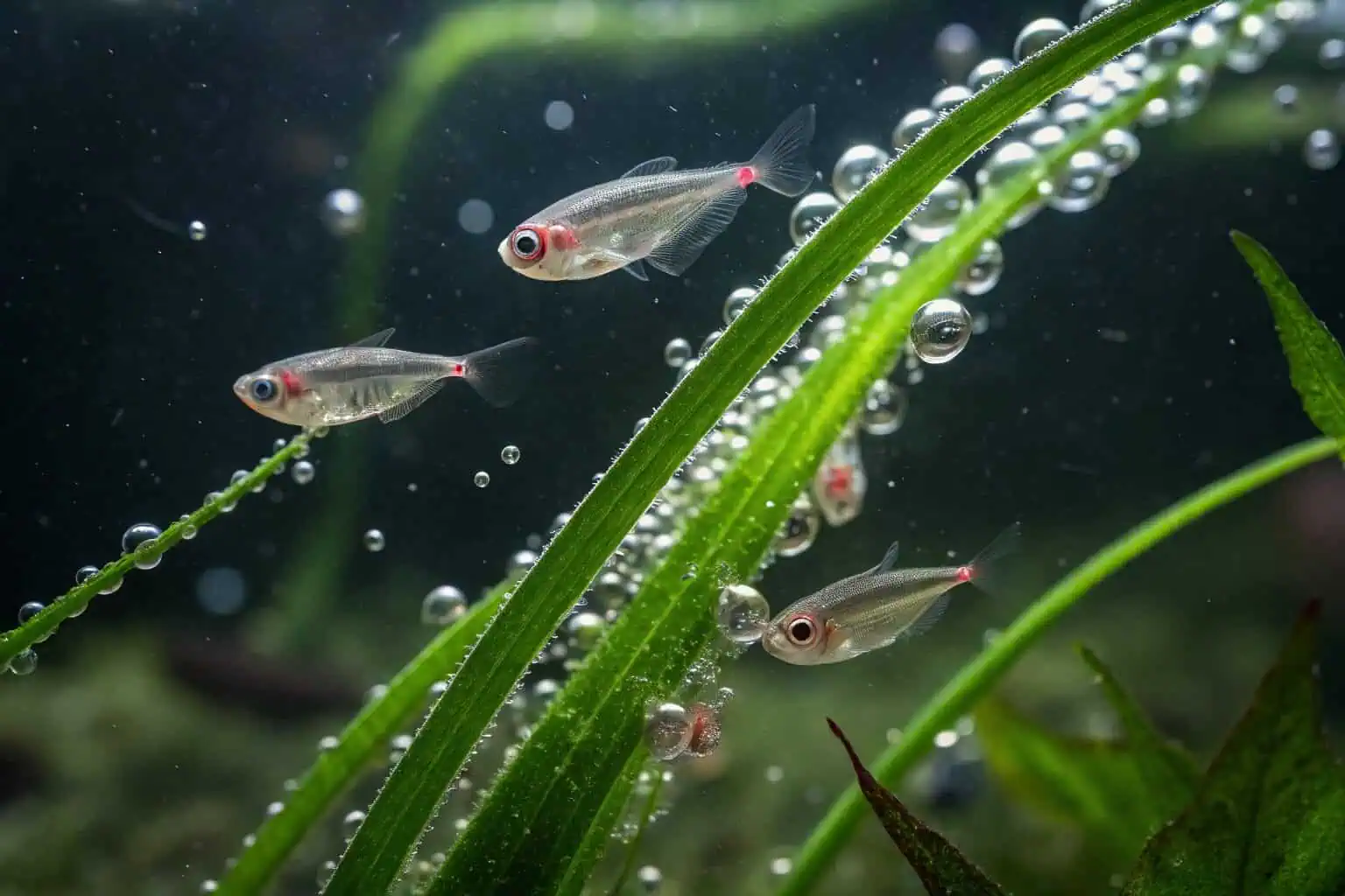 Close-up of tiny neon tetra eggs on a spawning mop