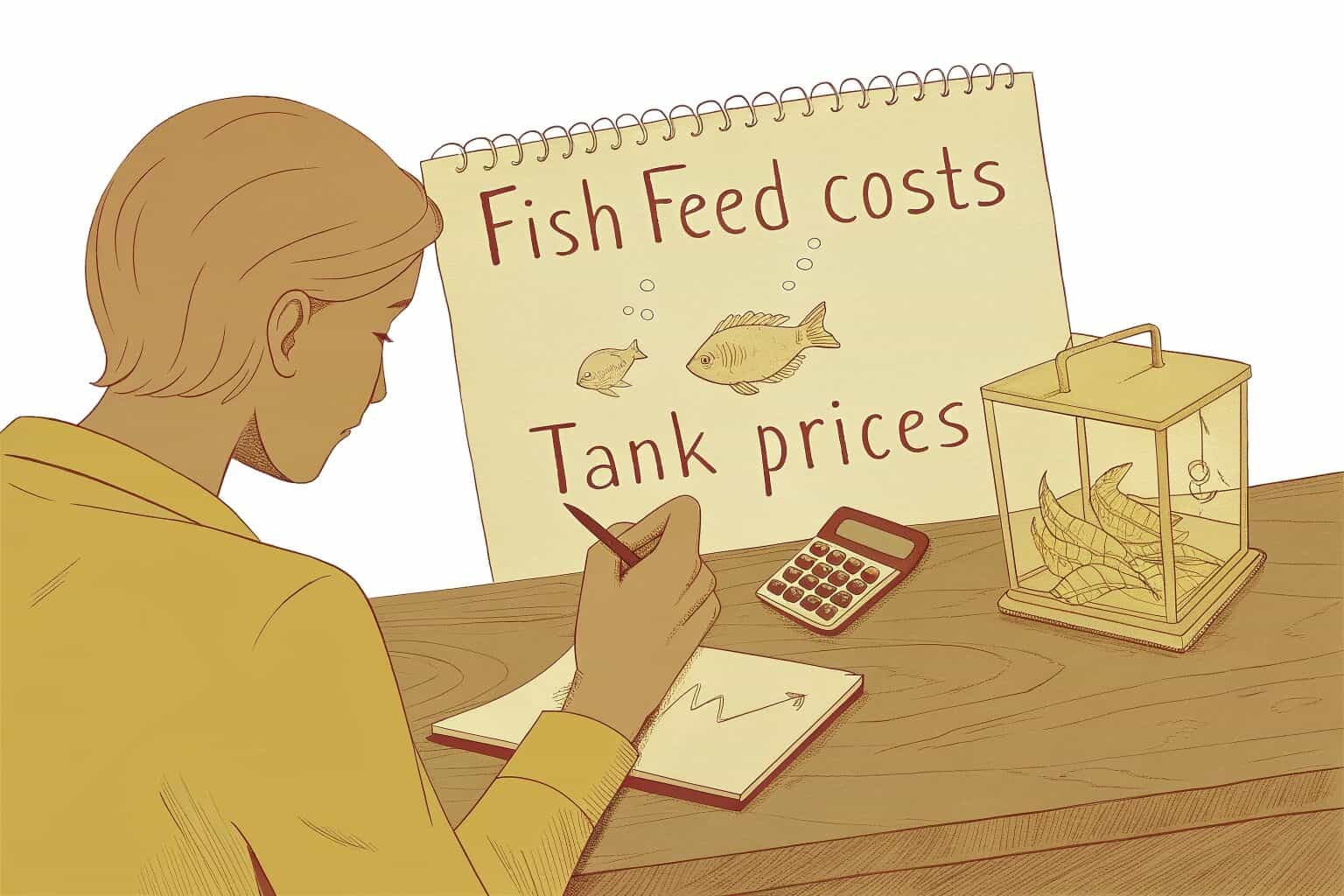 A person calculating the costs of a fish farm