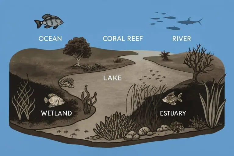 An infographic illustrating the different types of aquatic ecosystems