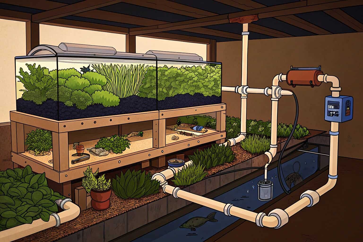 A diagram or illustration showing the closed-loop system of an IMTA farm, with fish, seaweed, and shellfish growing together in a symbiotic relationship.