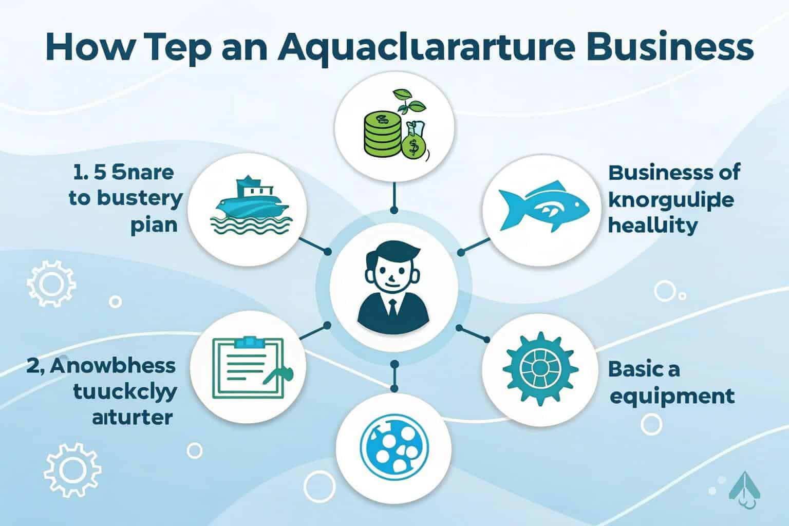 A diagram showing the essential components for starting an aquaculture farm
