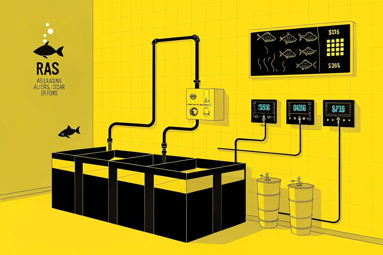 A diagram showing the cycle of a Recirculating Aquaculture System