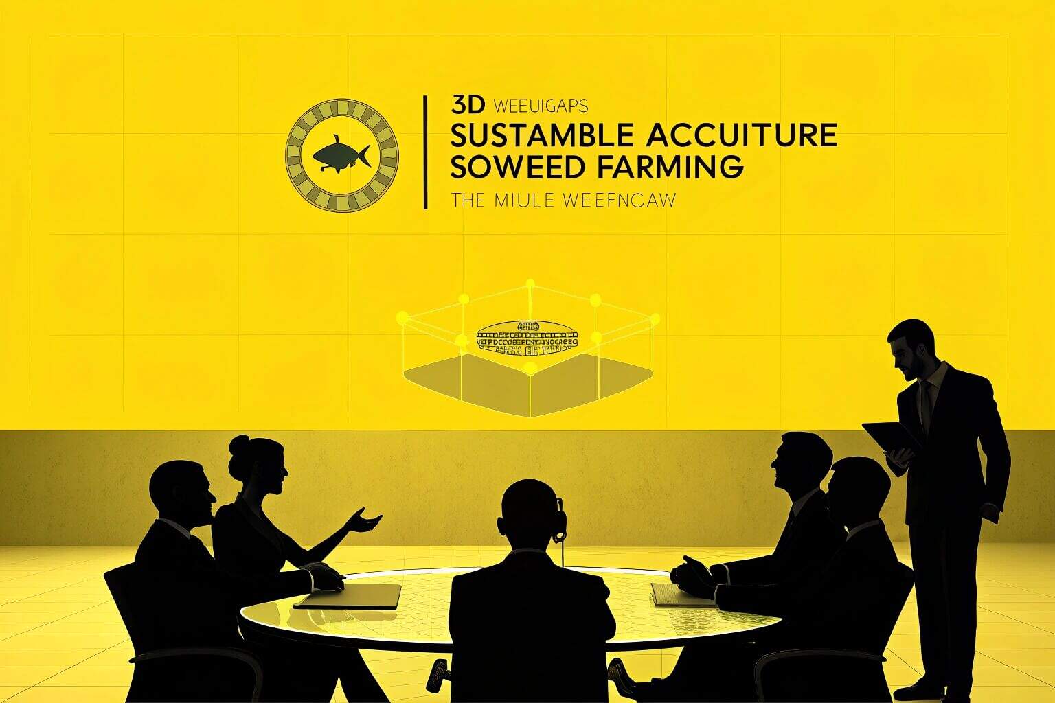 An investor looking at a presentation on sustainable aquaculture