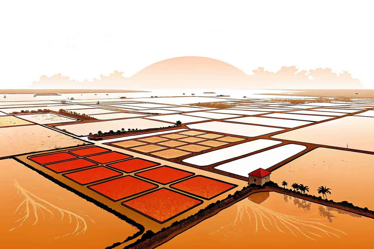 An aerial view of coastal shrimp farms in Vietnam